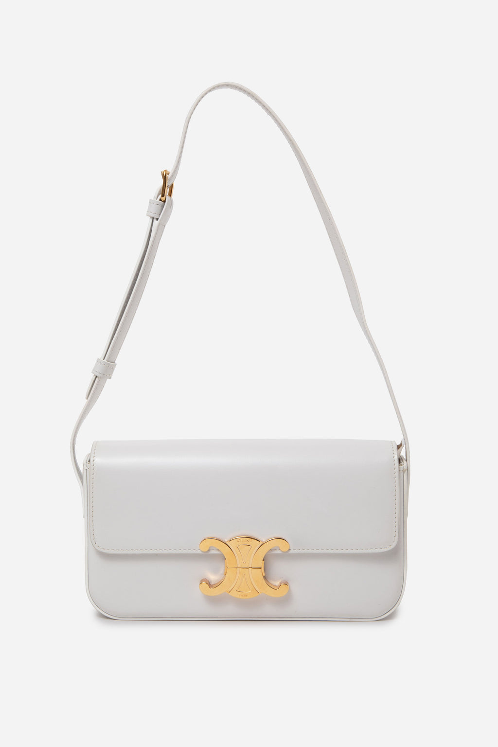 Celine 2023 White Shiny Calfskin Claude Shoulder Bag