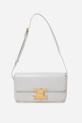 Celine 2023 White Shiny Calfskin Claude Shoulder Bag