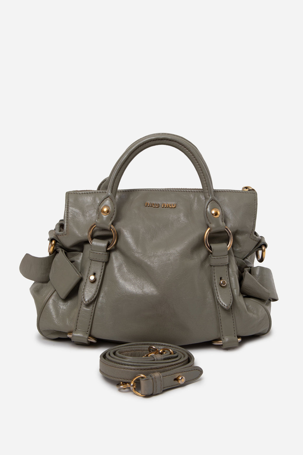 Miu Miu Vitello Lux Mini Bow Bag With Strap Green