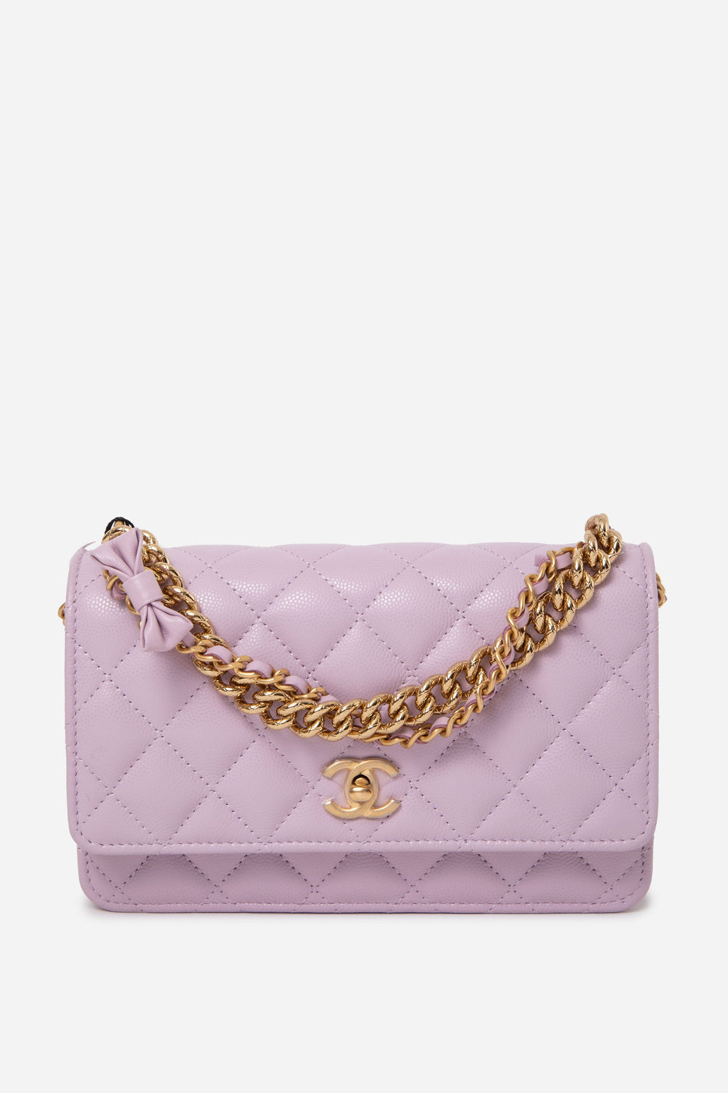 Pre-Owned Chanel 24S Caviar Wallet On Chain Purple