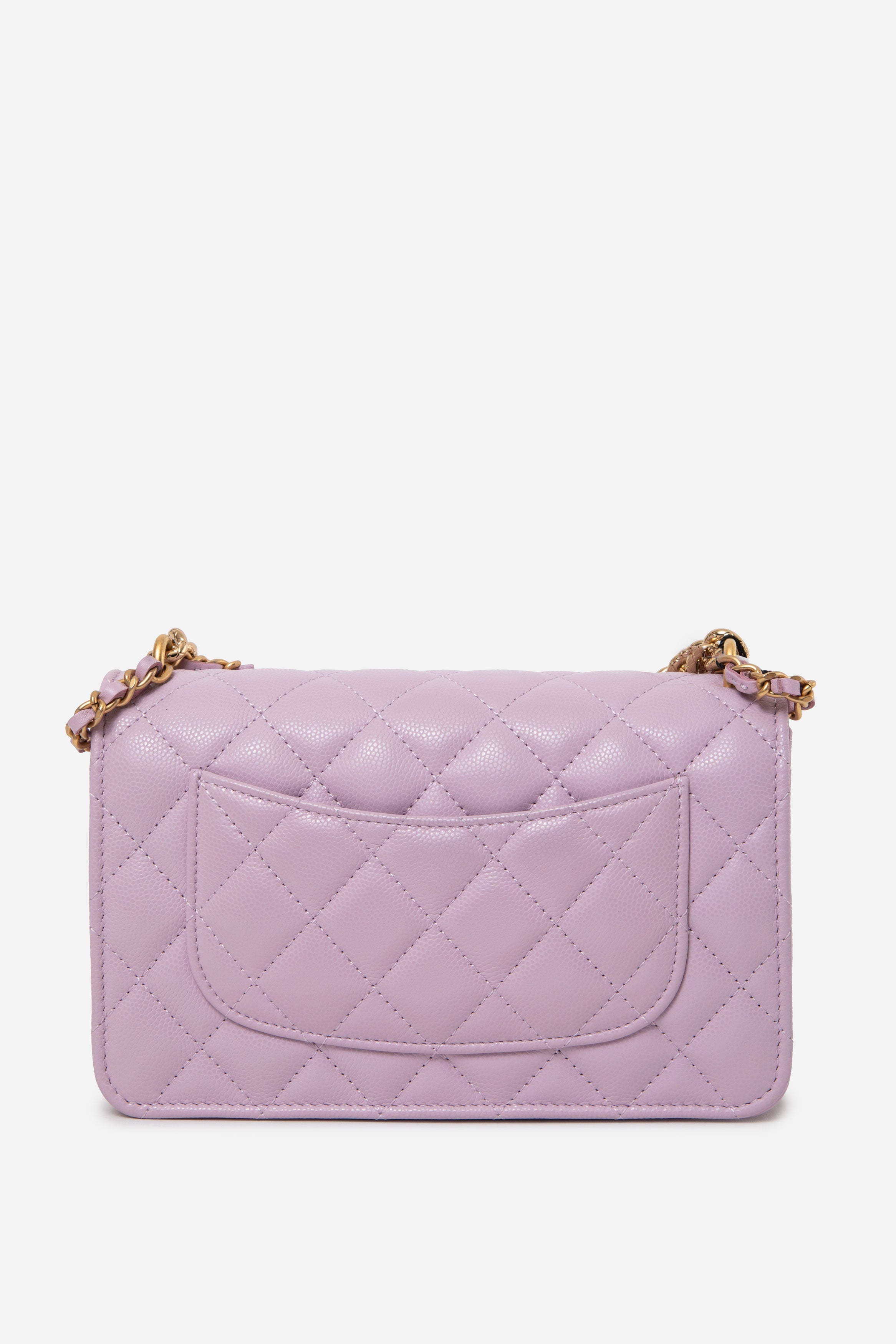 Pre-Owned Chanel 24S Caviar Wallet On Chain Purple