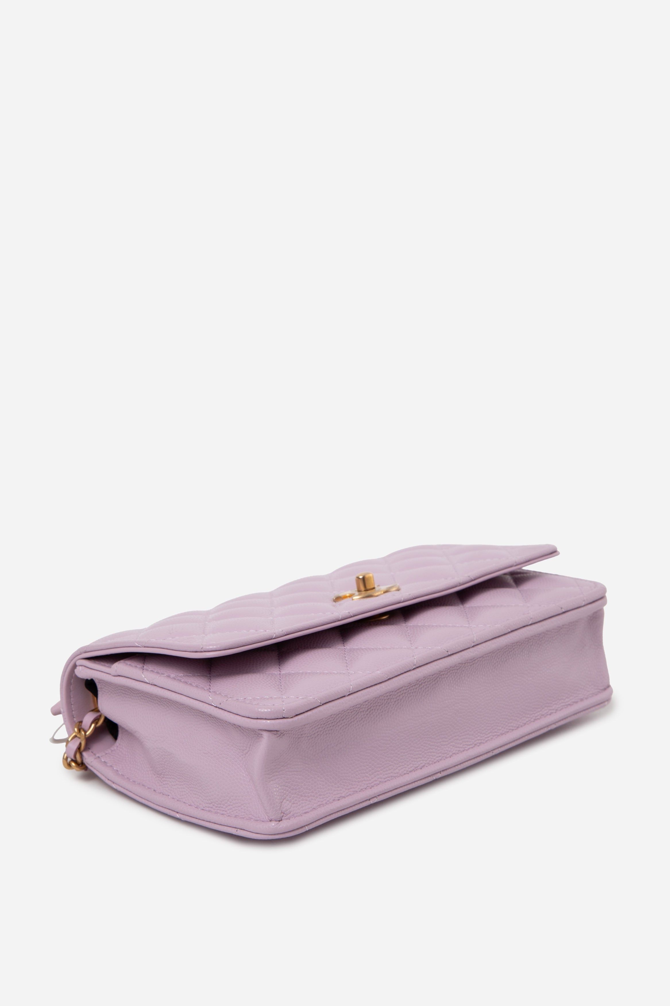 Pre-Owned Chanel 24S Caviar Wallet On Chain Purple