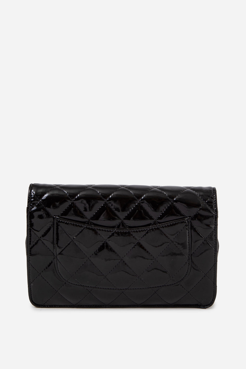 Pre-Owned CHANEL 2011 Black Patent Classic Wallet On Chain