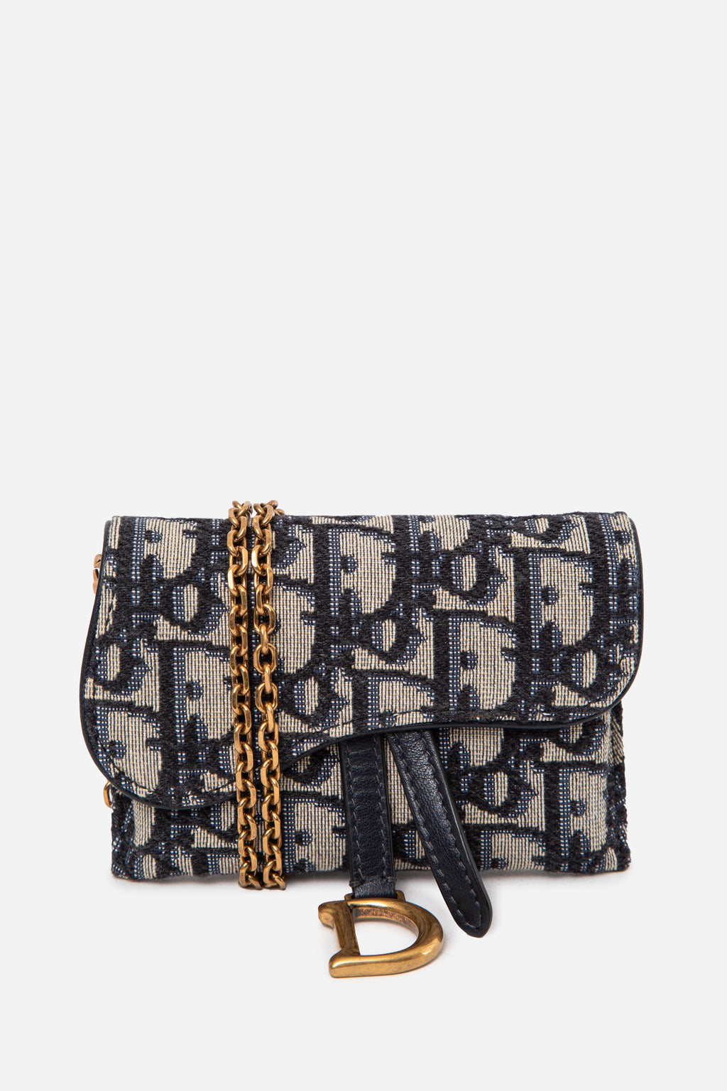 Christian Dior Oblique Nano Saddle Chain Pouch Blue