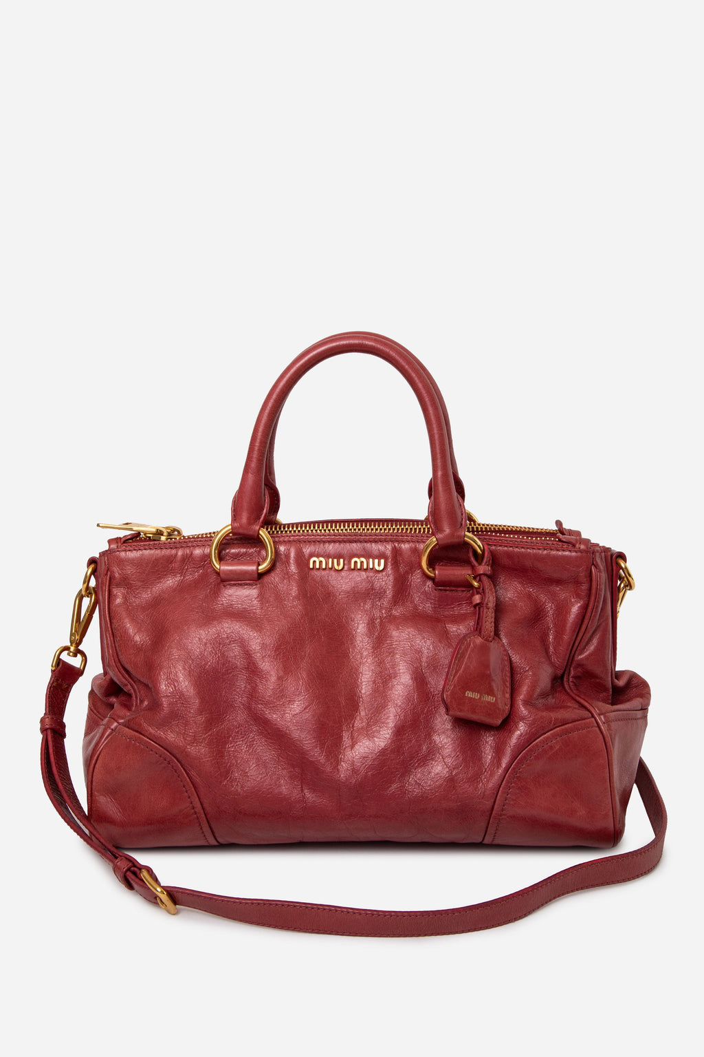 Miu Miu Vitello Shine Double Zip Tote With Strap