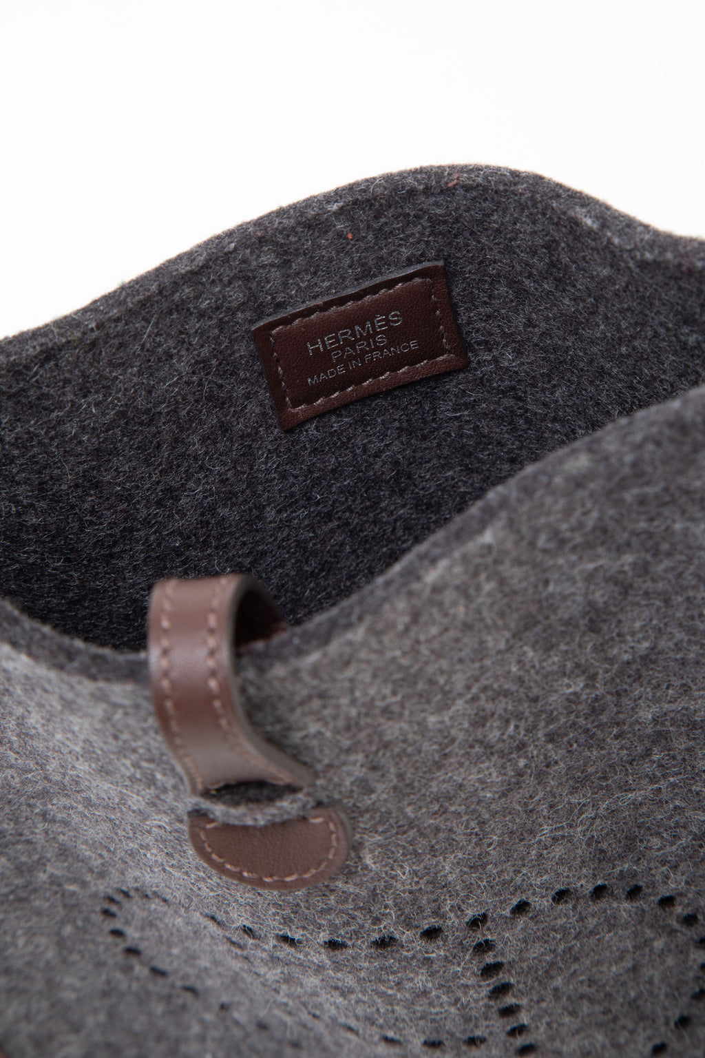 Hermes 2022 Grey Wool & Swift Leather Mini Evelyne