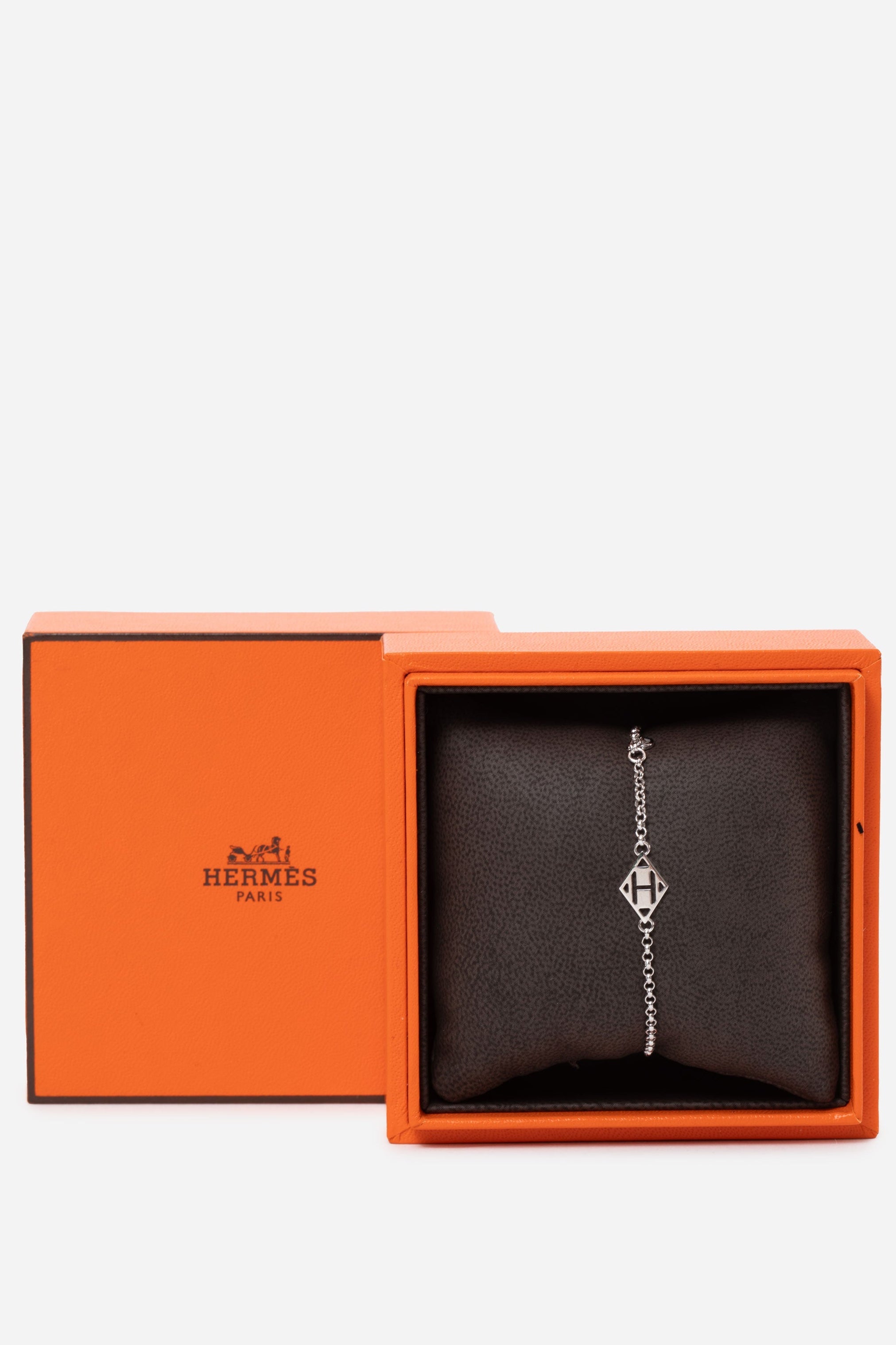 Hermes 18K White Gold Diamond Ex-Libris Bracelet