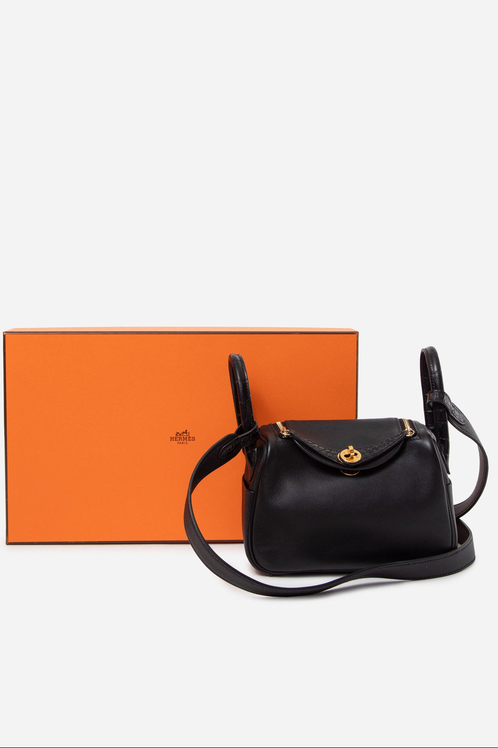 Hermes 2022 Black Swift Matte Alligator Touch Mini Lindy 20