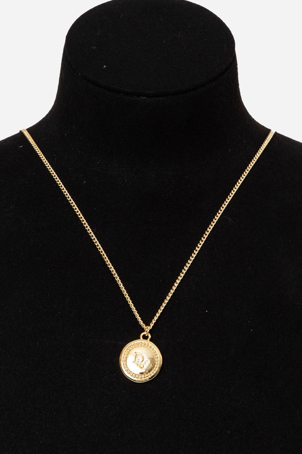 Dior Vintage Gold Tone Round Logo Necklace