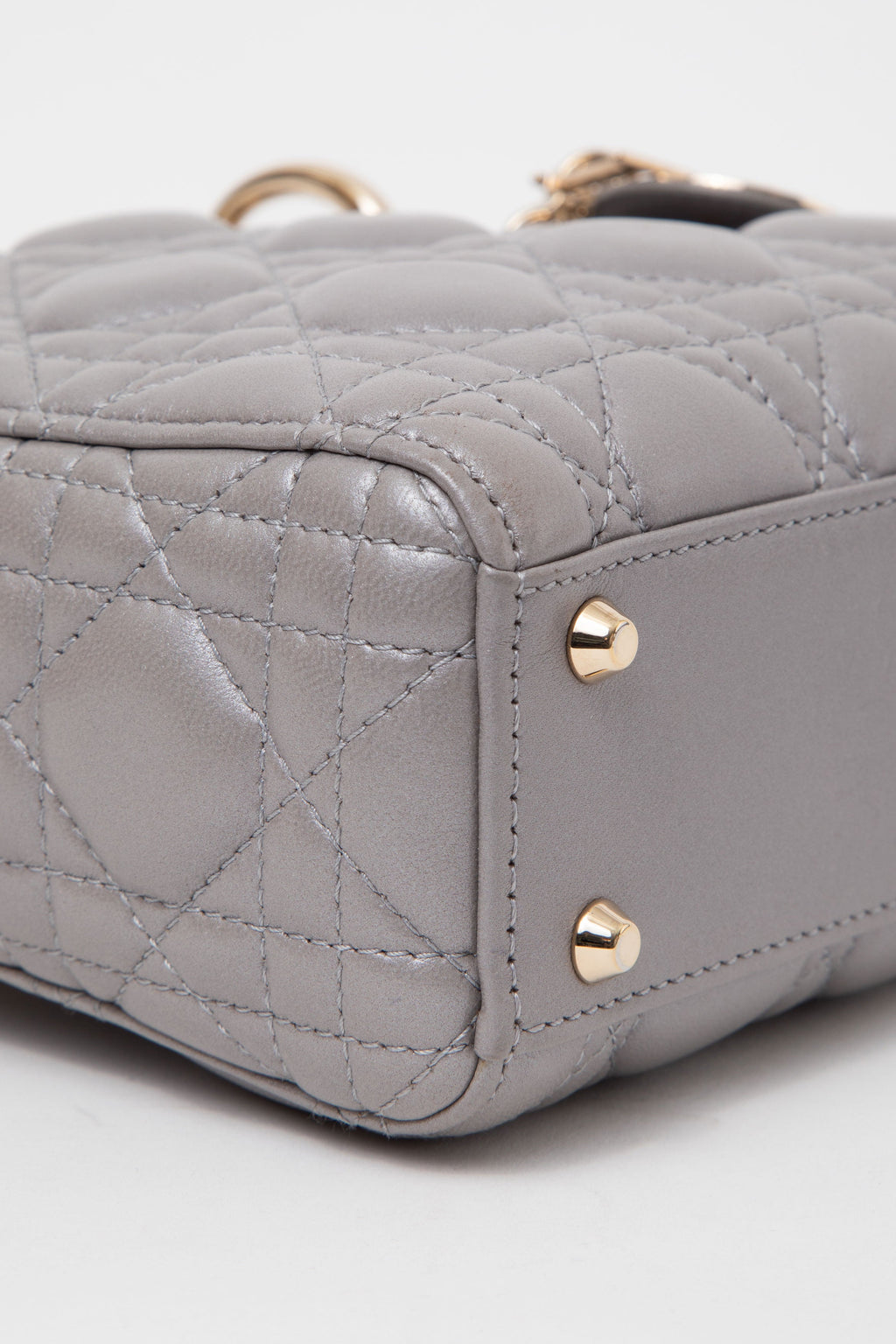 Christian Dior 2017 Grey Lambskin Mini Lady Dior Handbag