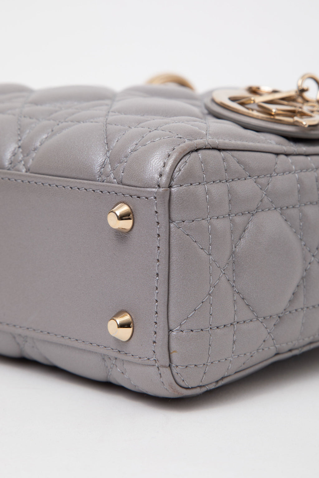 Christian Dior 2017 Grey Lambskin Mini Lady Dior Handbag