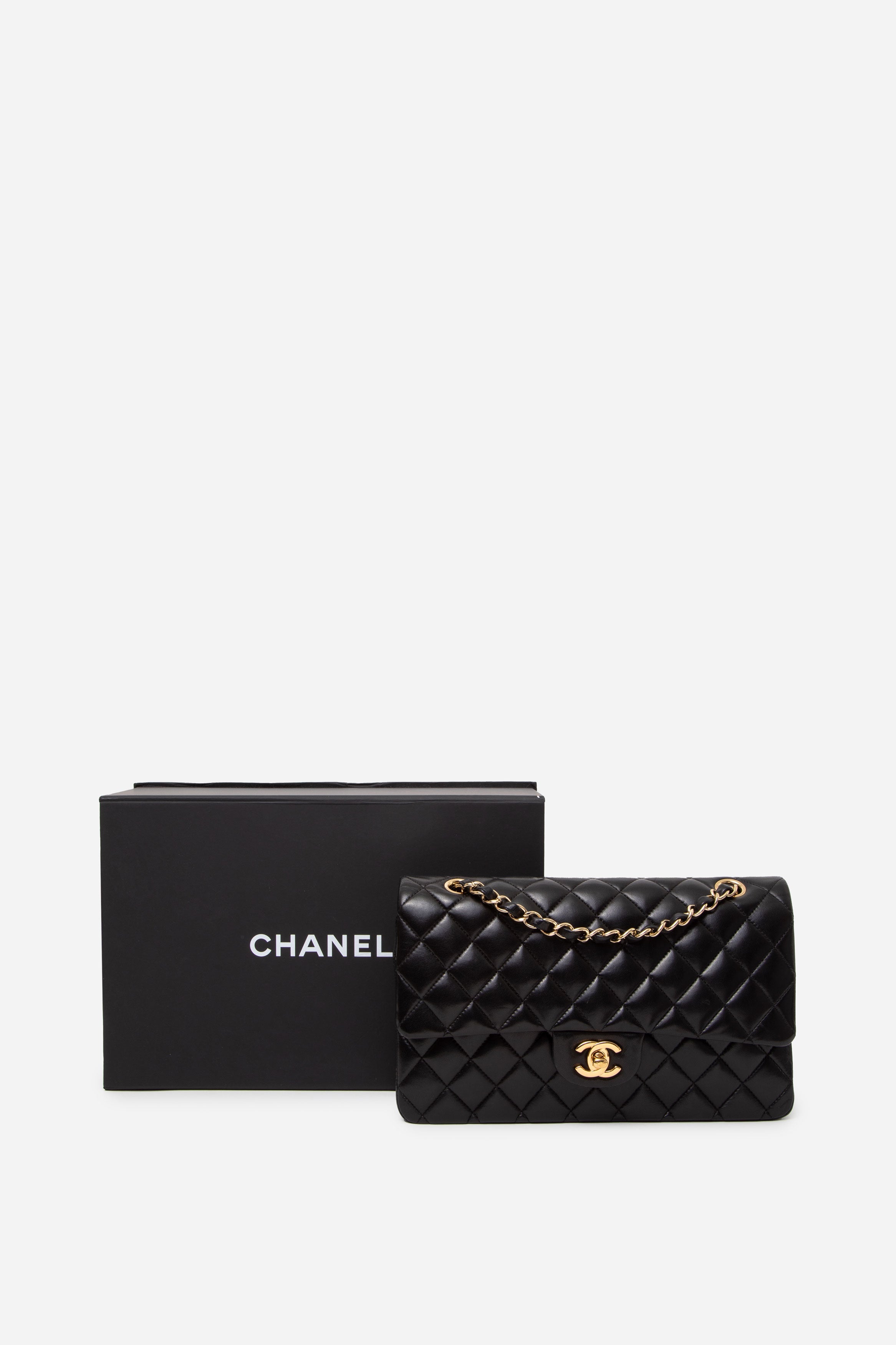 Pre-Owned Chanel 2013–2014 Black Lambskin Medium Classic Double Flap Bag