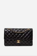 Pre-Owned Chanel 2013–2014 Black Lambskin Medium Classic Double Flap Bag