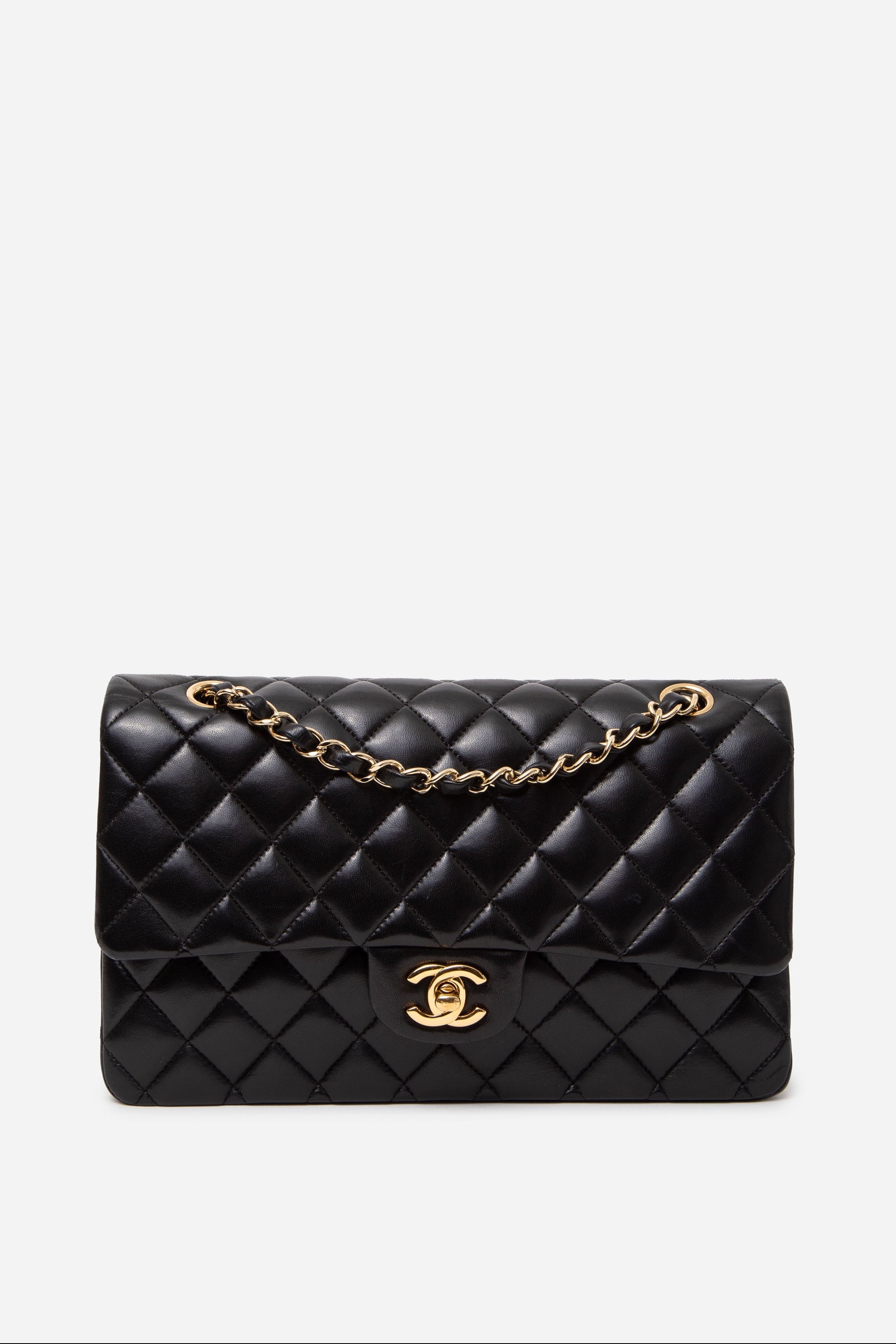 Pre-Owned Chanel 2013–2014 Black Lambskin Medium Classic Double Flap Bag