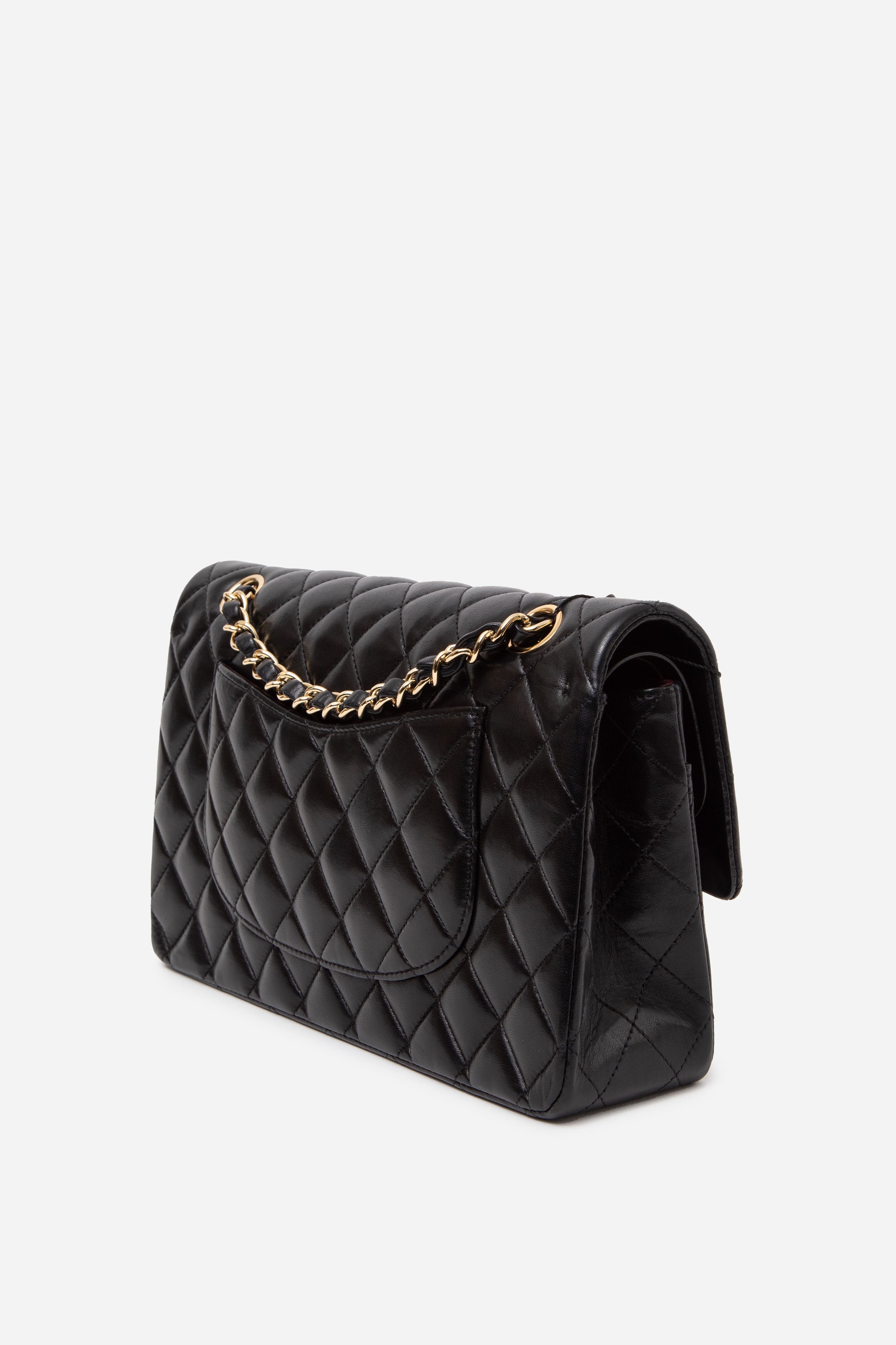 Pre-Owned Chanel 2013–2014 Black Lambskin Medium Classic Double Flap Bag