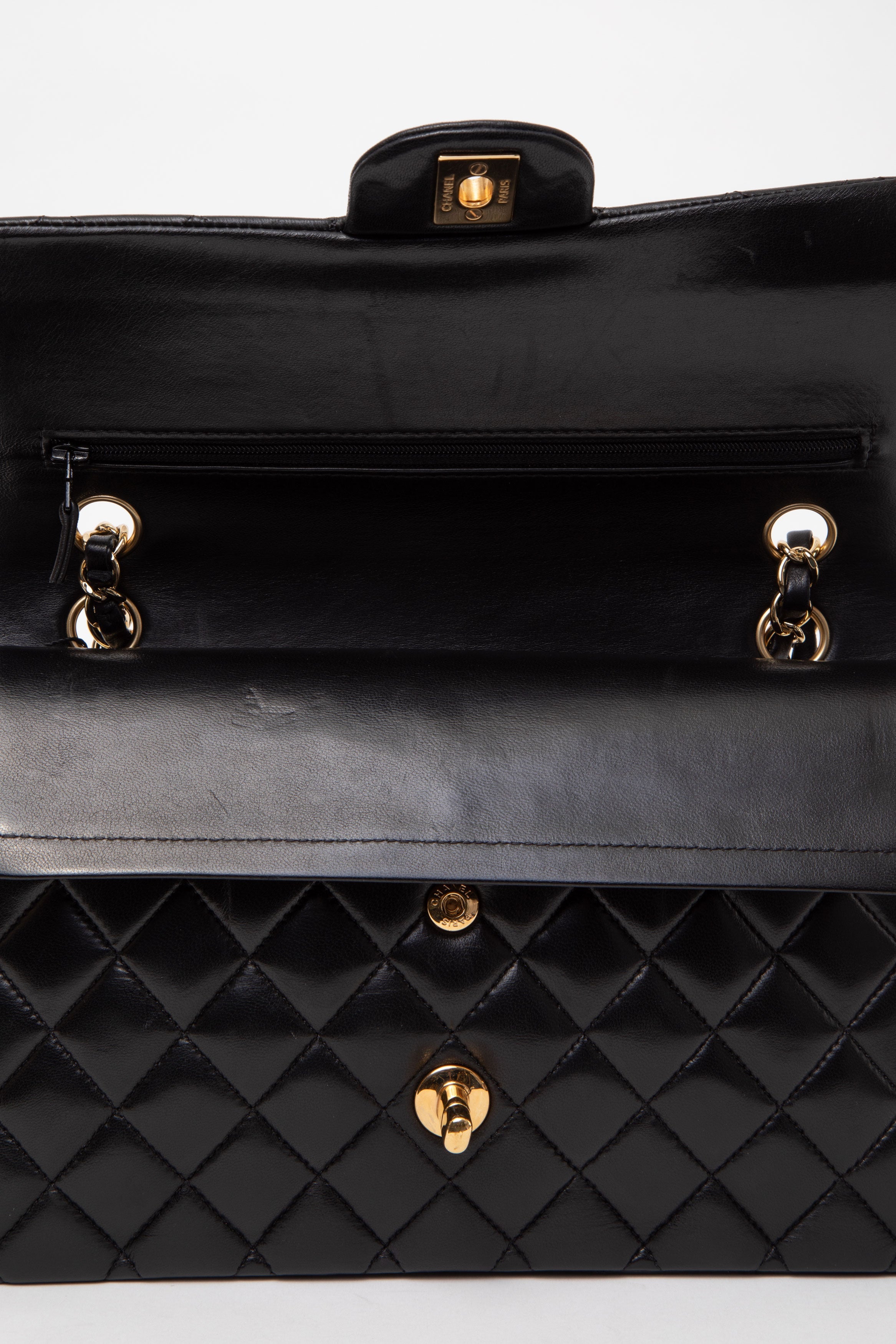 Pre-Owned Chanel 2013–2014 Black Lambskin Medium Classic Double Flap Bag