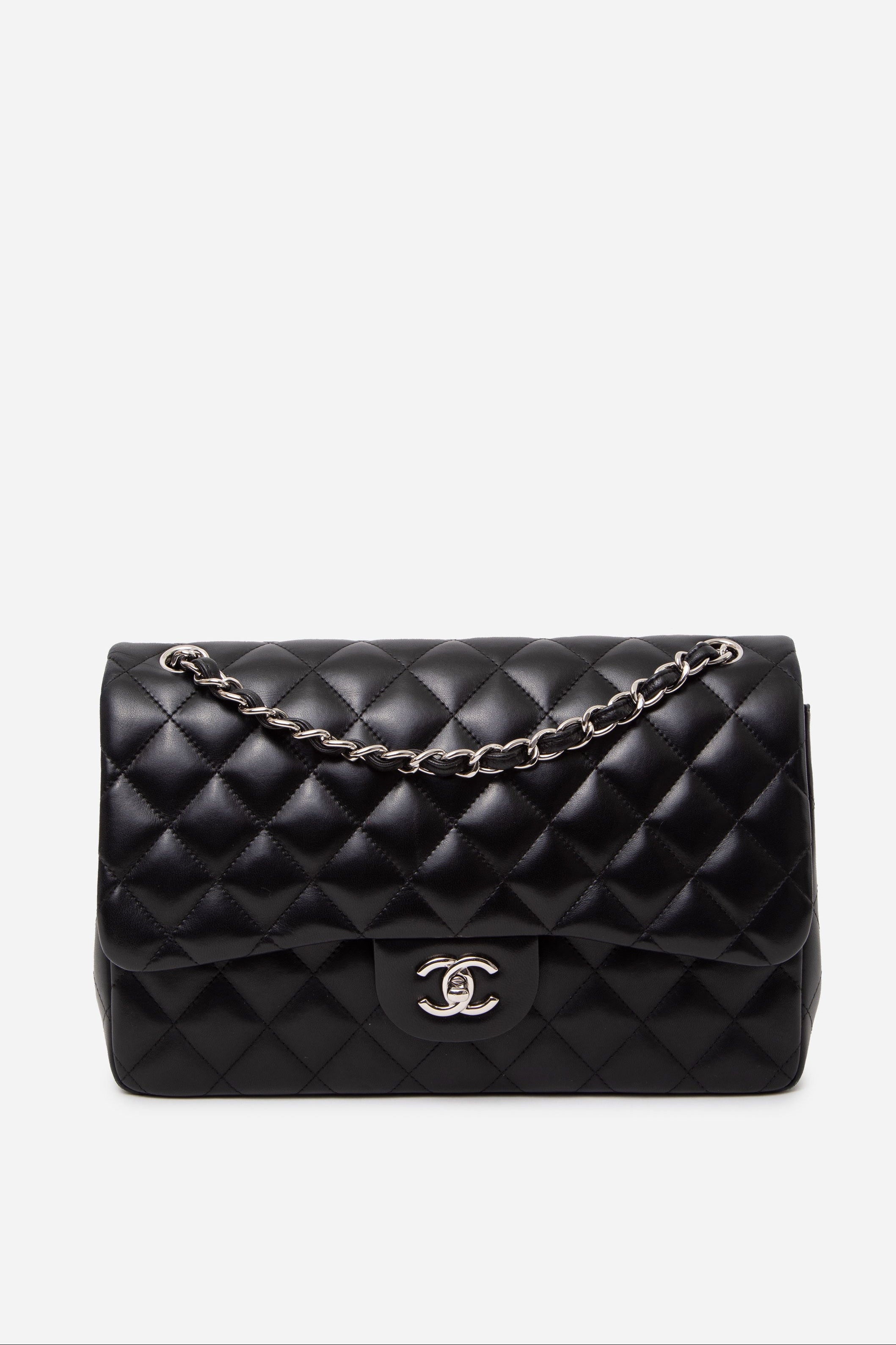 Pre-Owned Chanel 2014 Black Lambskin Classic Large Double Flap Bag