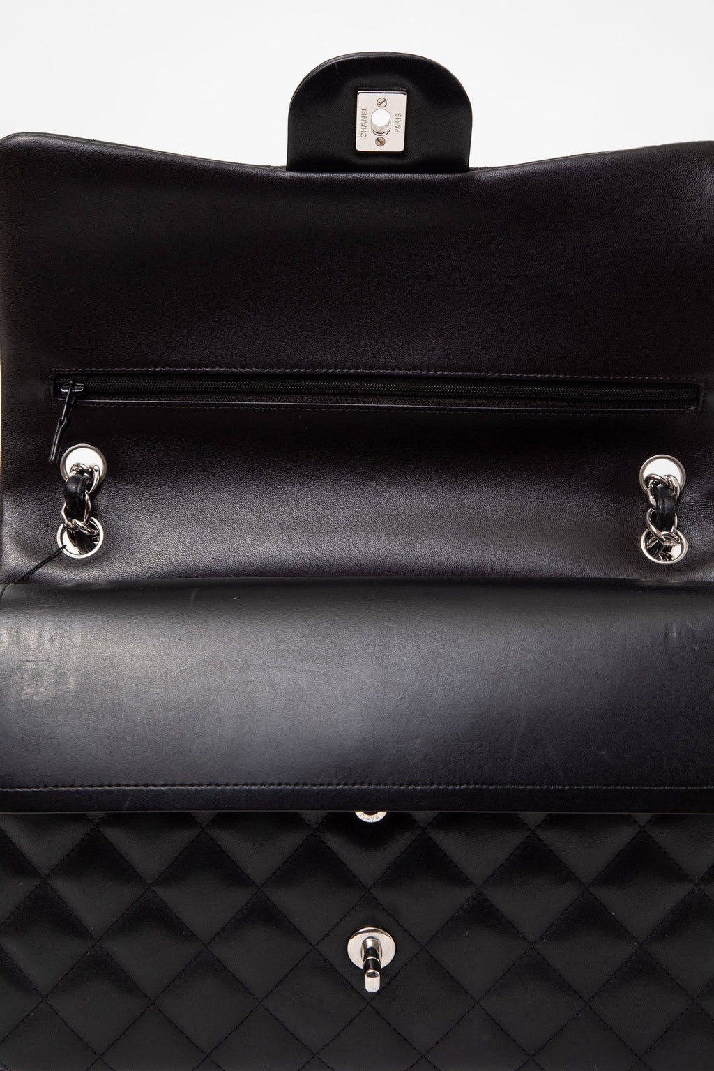 Pre-Owned Chanel 2014 Black Lambskin Classic Large Double Flap Bag