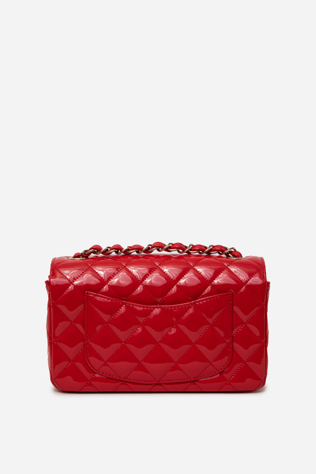 Pre-Owned Chanel 2019 Red Patent Leather Mini Rectangle Flap Bag