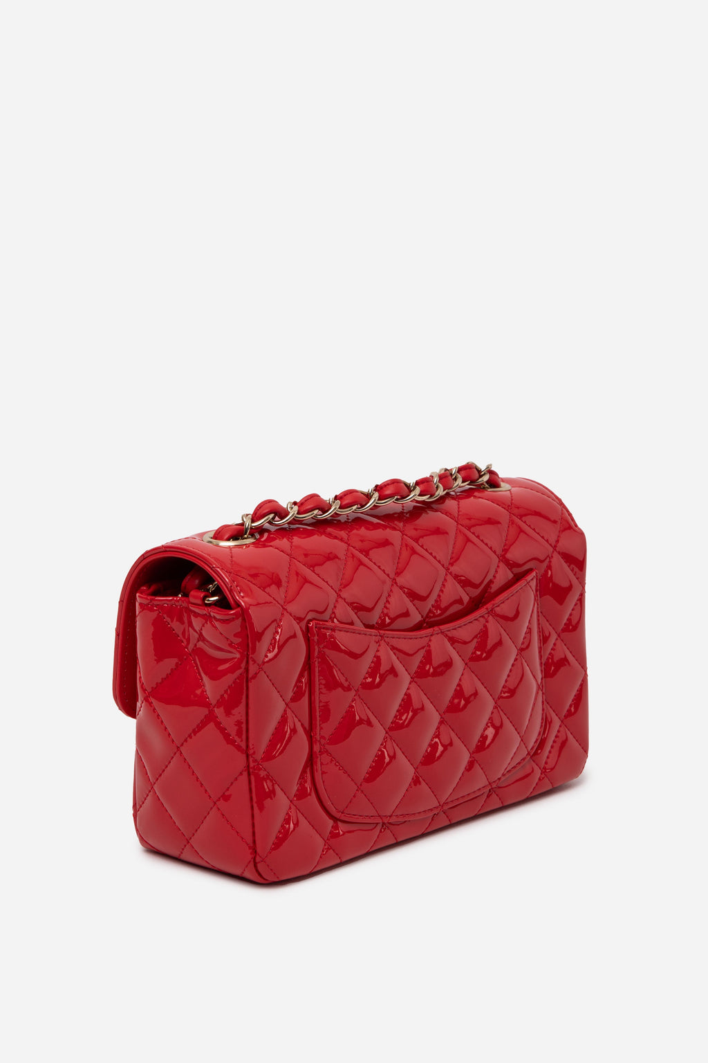 Pre-Owned Chanel 2019 Red Patent Leather Mini Rectangle Flap Bag