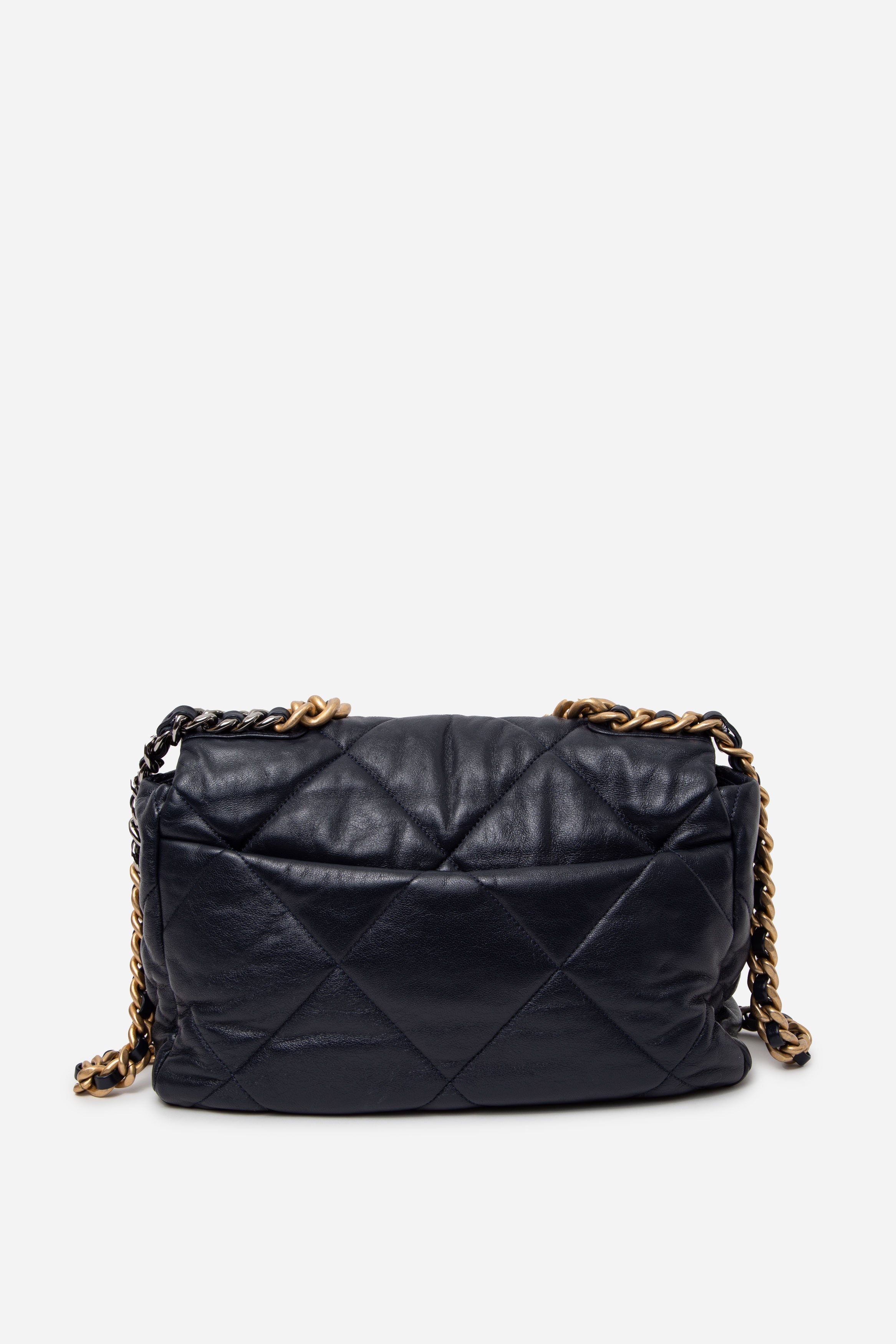 Pre-Owned CHANEL 2020 Navy Lambskin Medium 19 Hand Bag