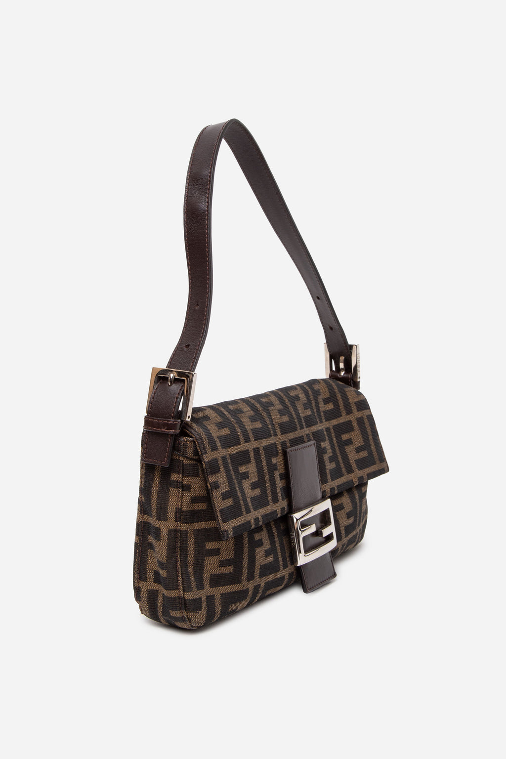 Fendi 2017 Brown Canvas FF Zucca Baguette Shoulder Bag