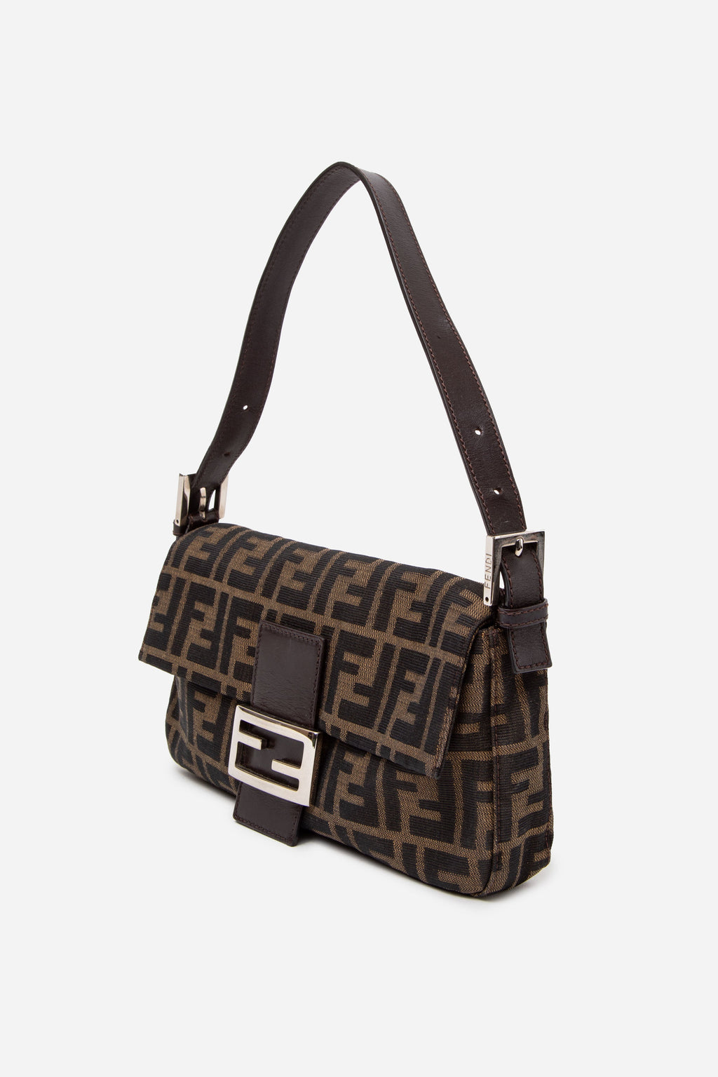 Fendi 2017 Brown Canvas FF Zucca Baguette Shoulder Bag