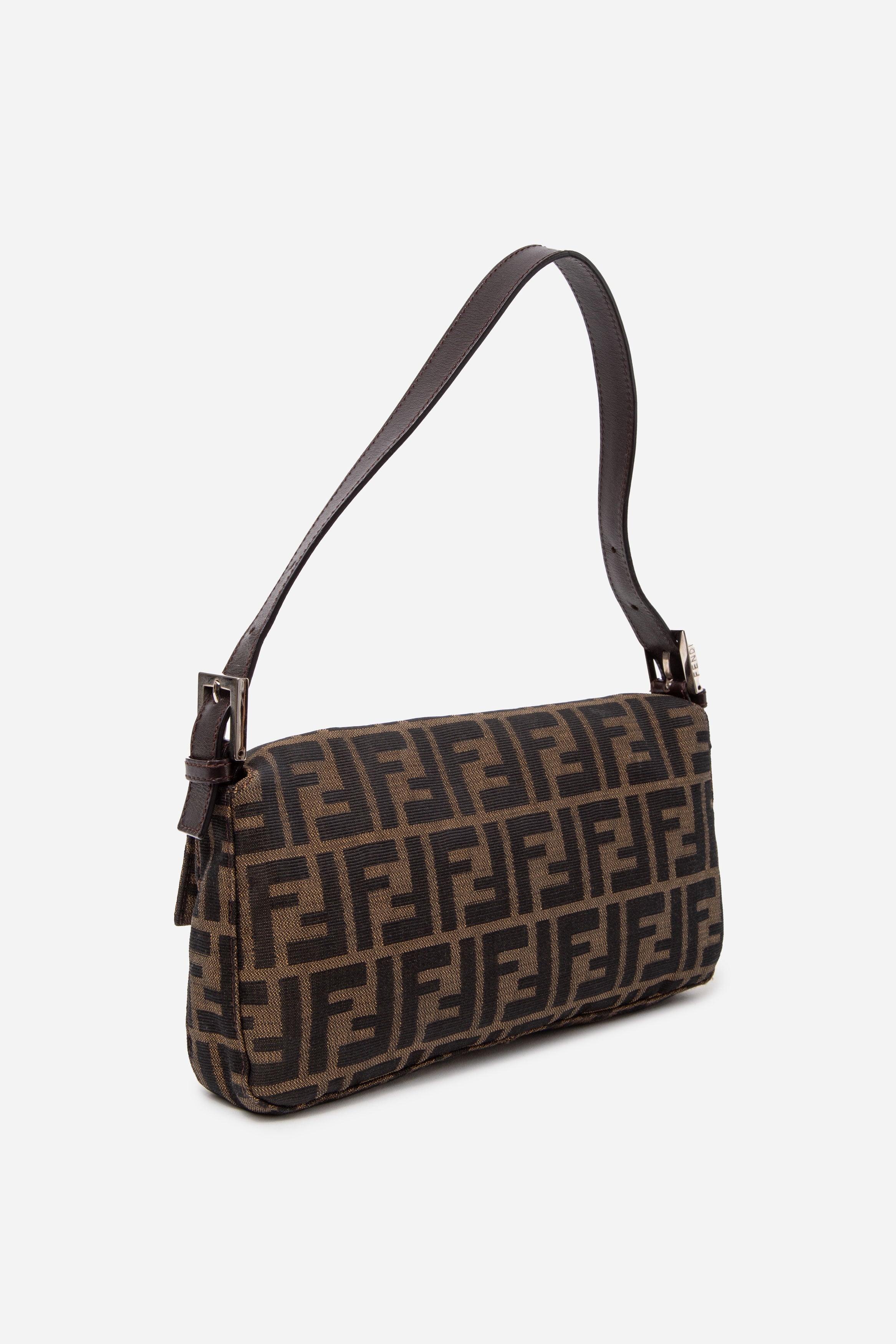 Fendi 2017 Brown Canvas FF Zucca Baguette Shoulder Bag
