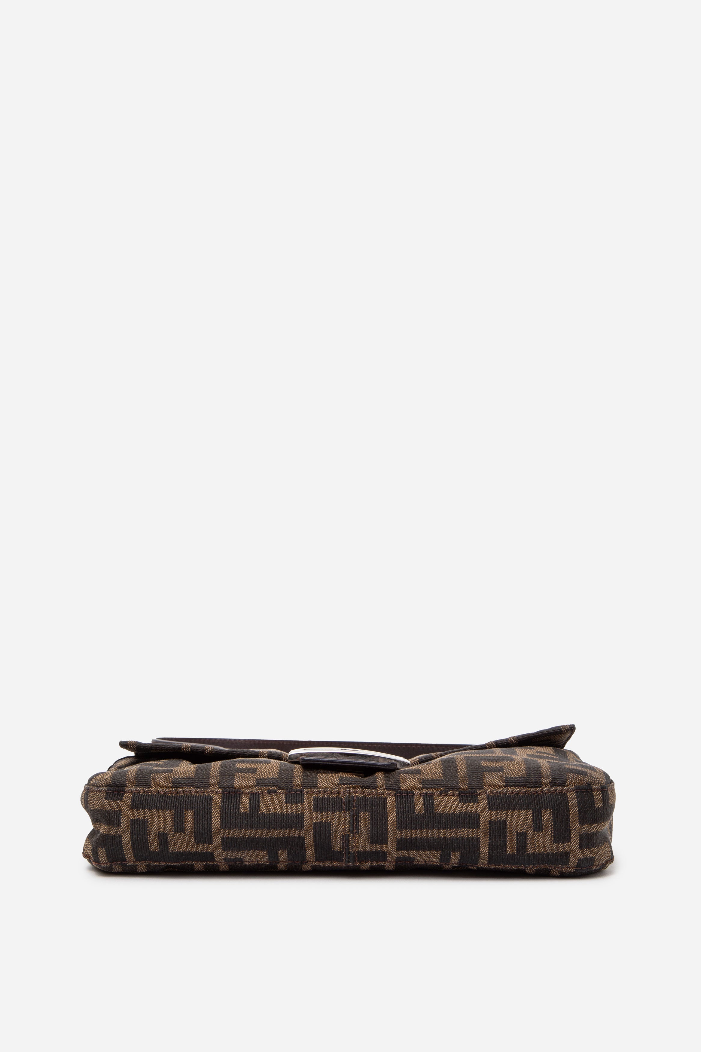 Fendi 2017 Brown Canvas FF Zucca Baguette Shoulder Bag