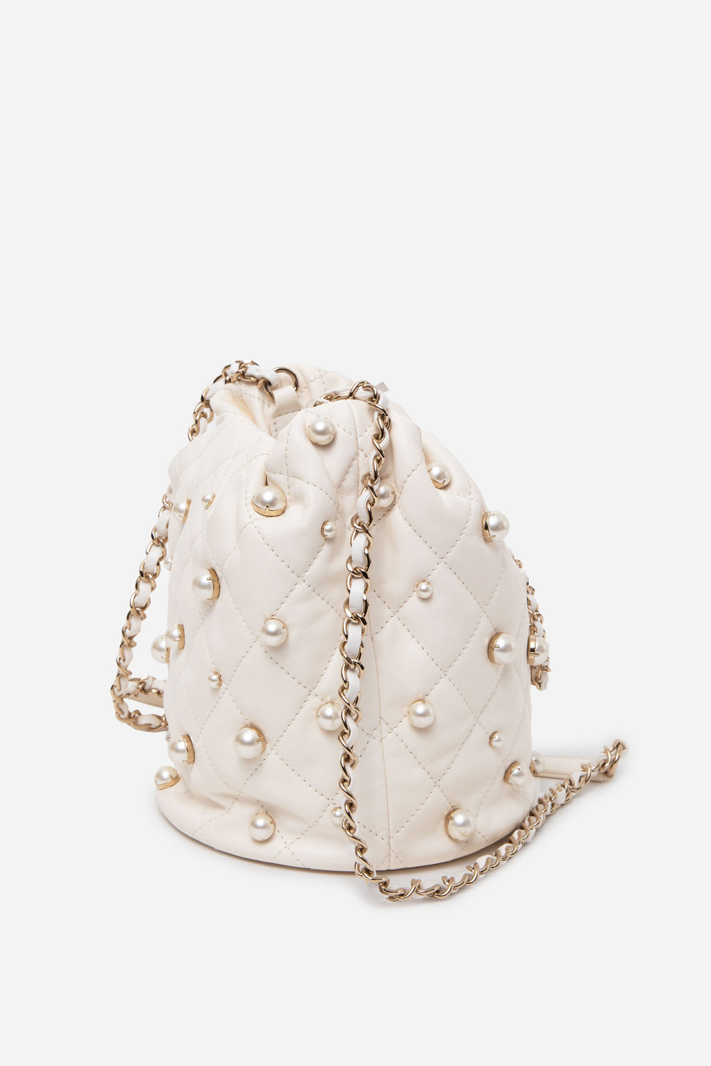 Pre-owned Chanel 2021 Lambskin Pearl Drawstring Bag