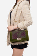 Pre-Owned Chanel Velvet Tweed Medium Boy Flap
