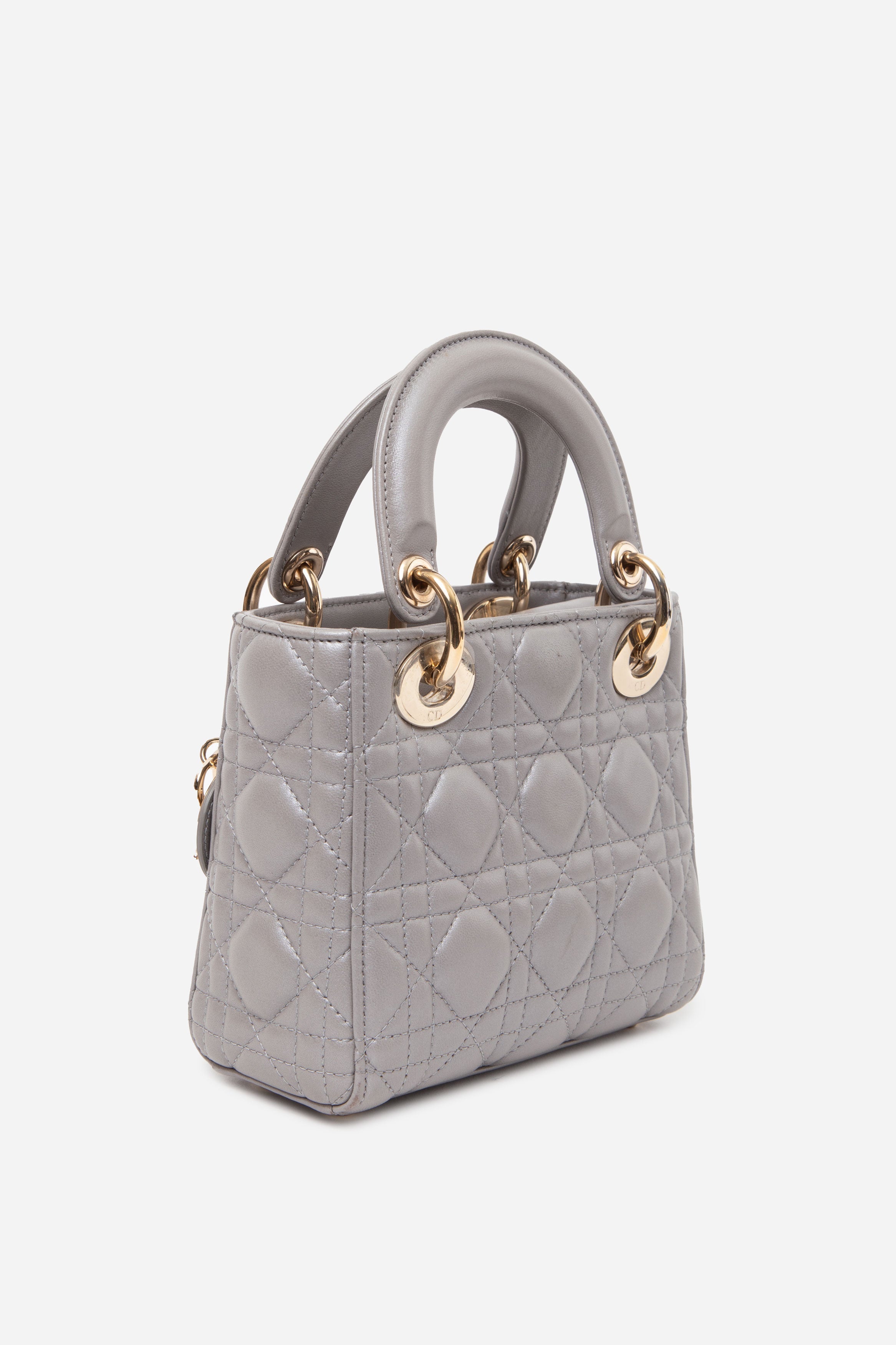 Christian Dior 2017 Grey Lambskin Mini Lady Dior Handbag