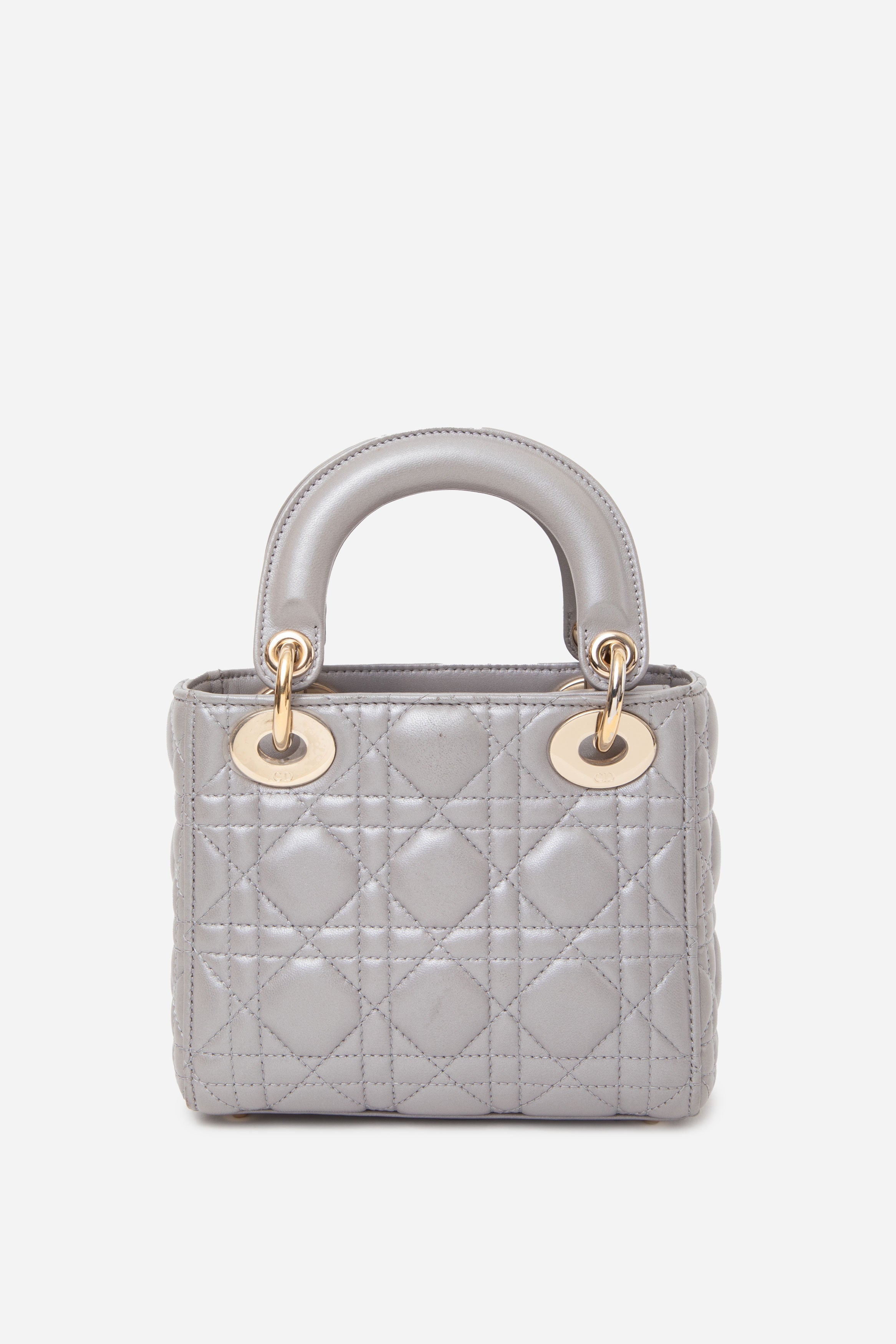 Christian Dior 2017 Grey Lambskin Mini Lady Dior Handbag