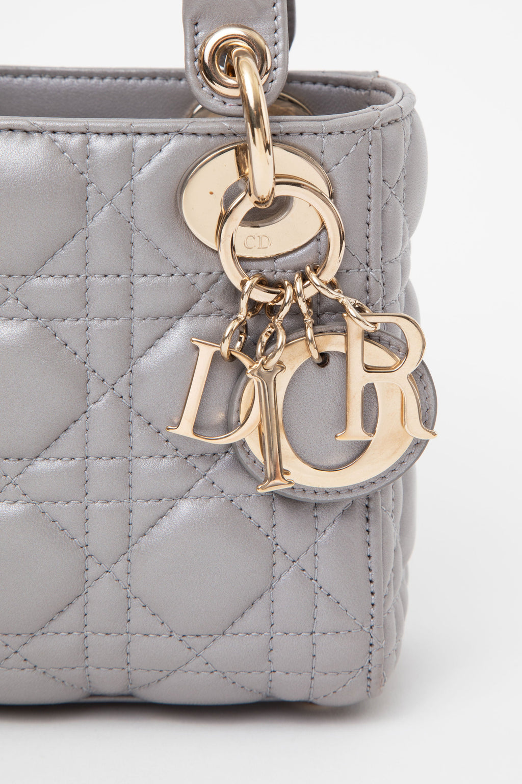 Christian Dior 2017 Grey Lambskin Mini Lady Dior Handbag