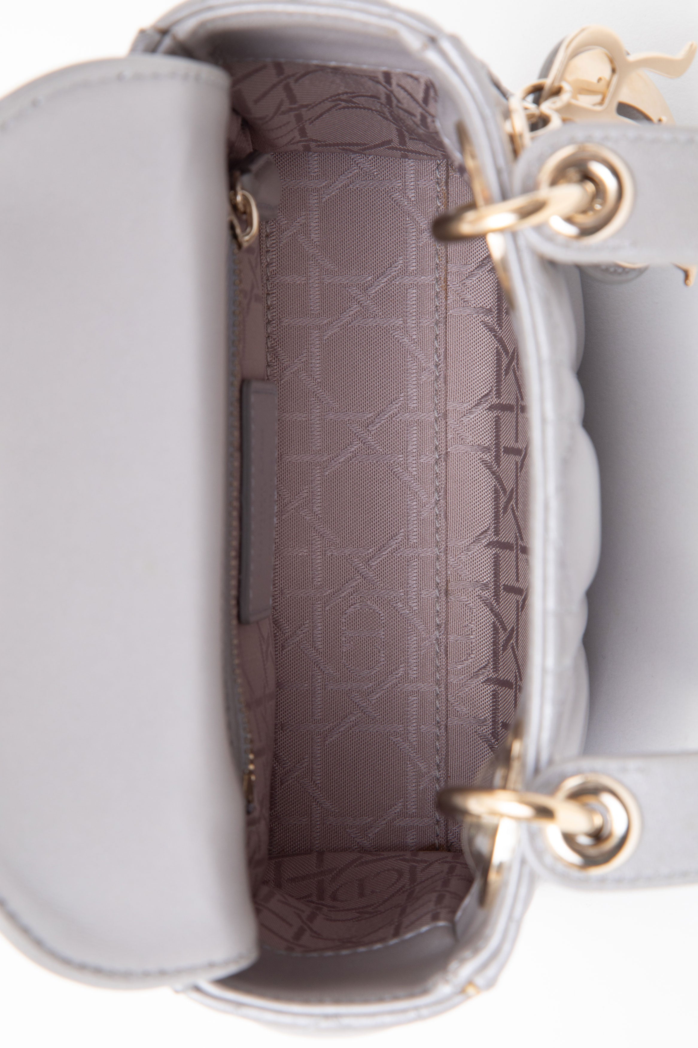 Christian Dior 2017 Grey Lambskin Mini Lady Dior Handbag