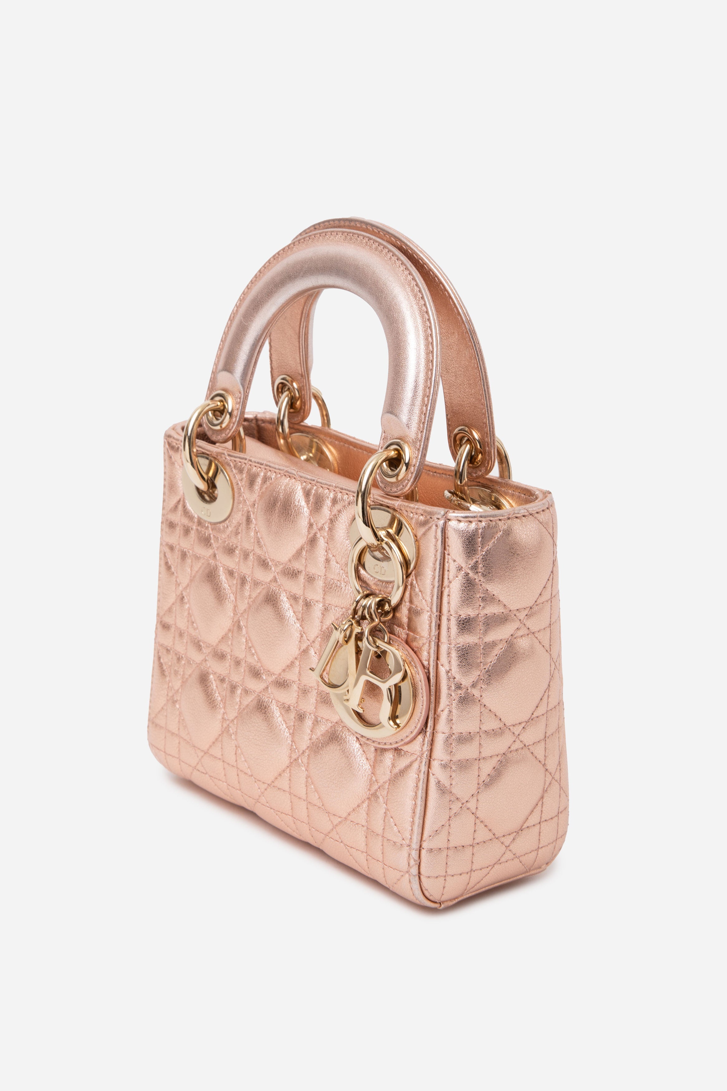 Christian Dior 2019 Pink Metallic Lambskin Mini Lady Dior Handbag
