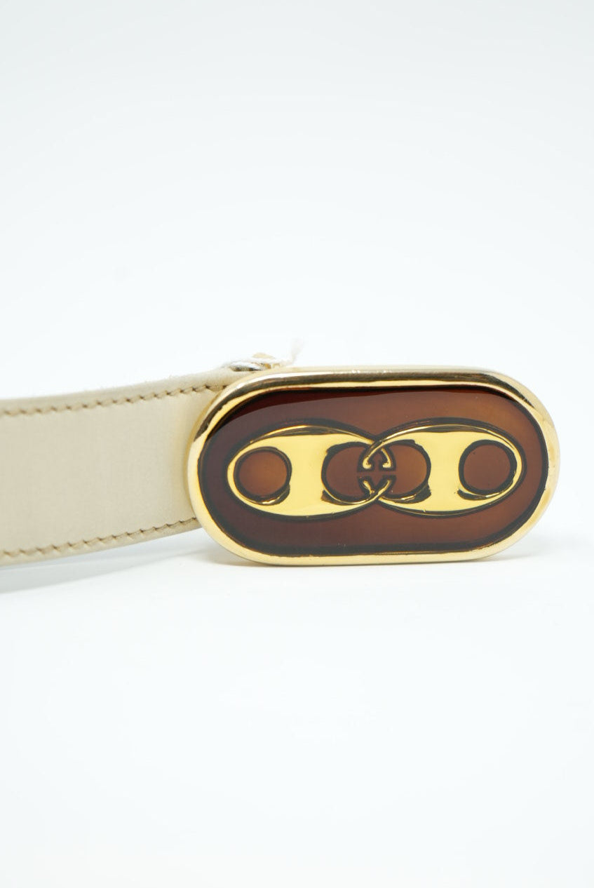 Gucci White Leather Belt