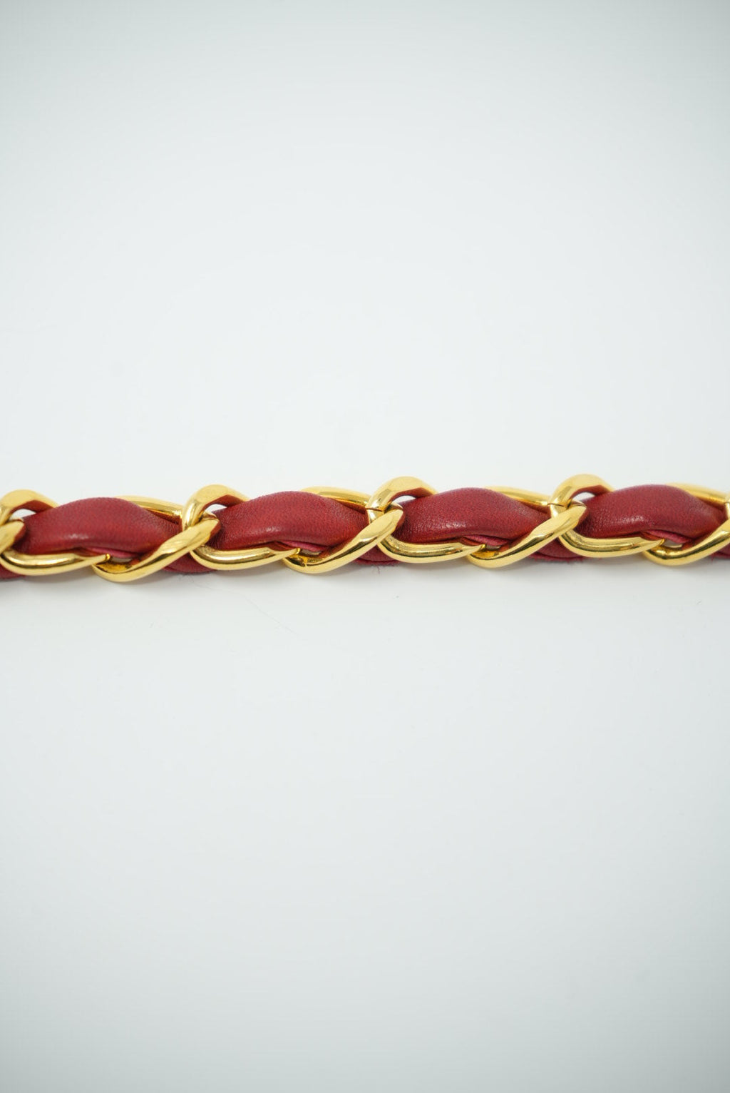 Pre-Owned CHANEL Medallion Gold Red Chain Belt Leather