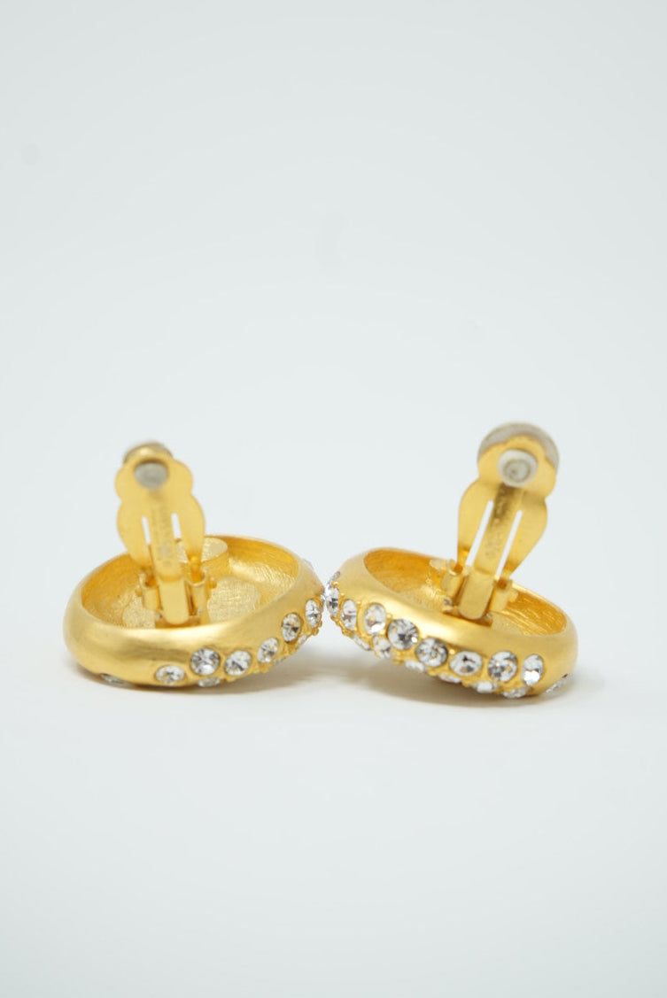 Givenchy Faux Pearl Rhinestone Earrings Clip-On