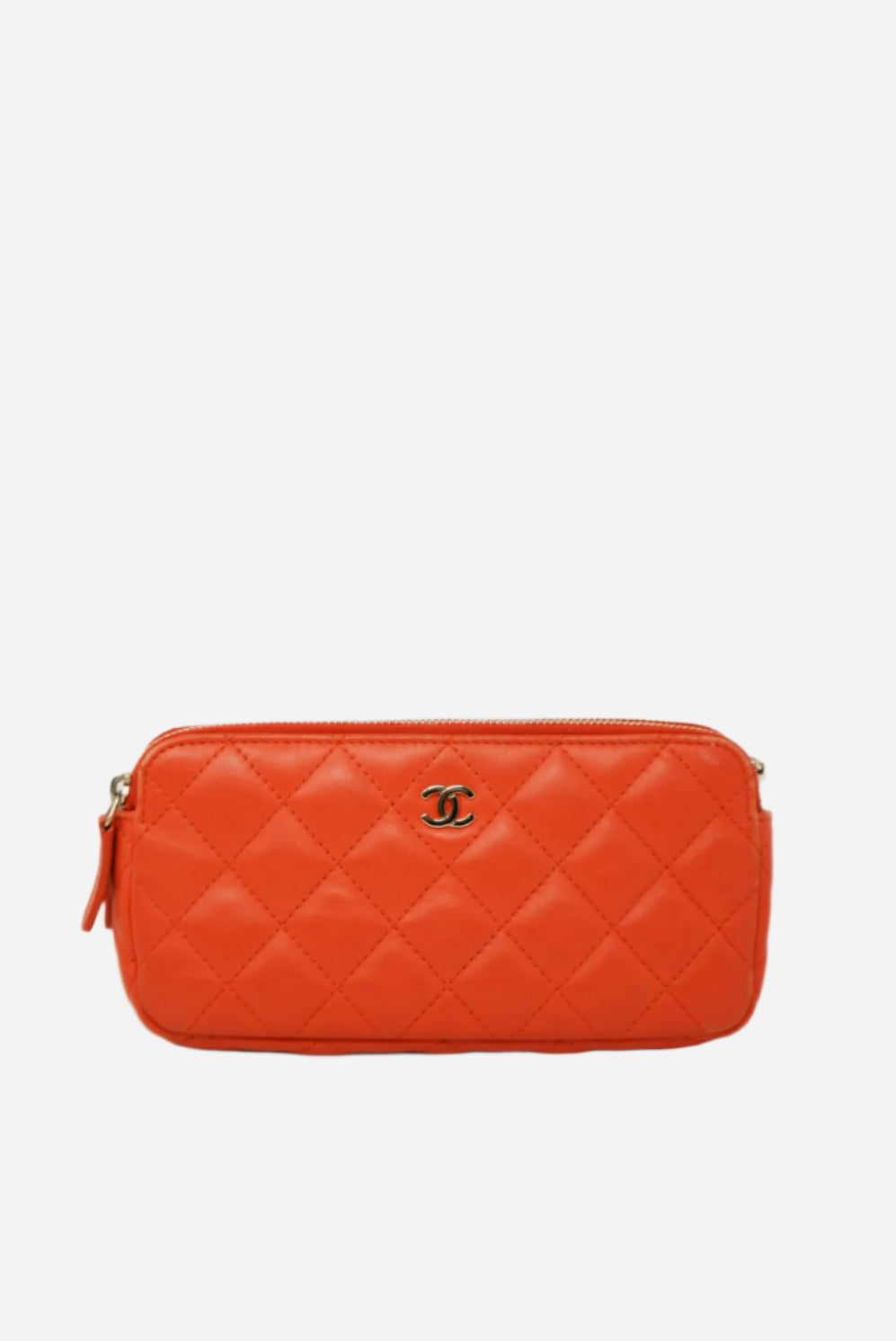 Pre-Owned Chanel 2016-2017 Lambskin Double Zip Wallet On Chain