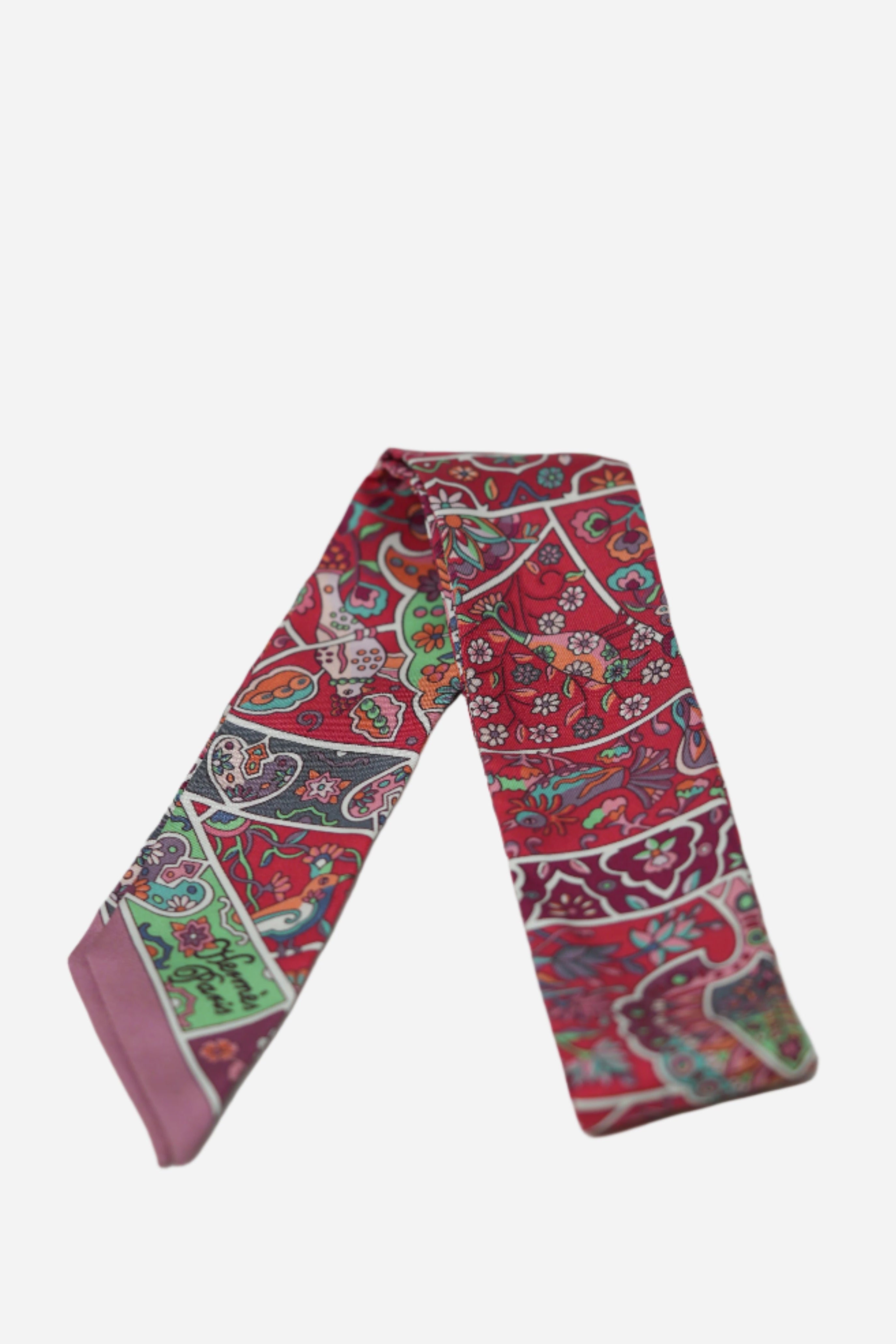 Hermes Twilly Scarf Red Bird&Floral Print