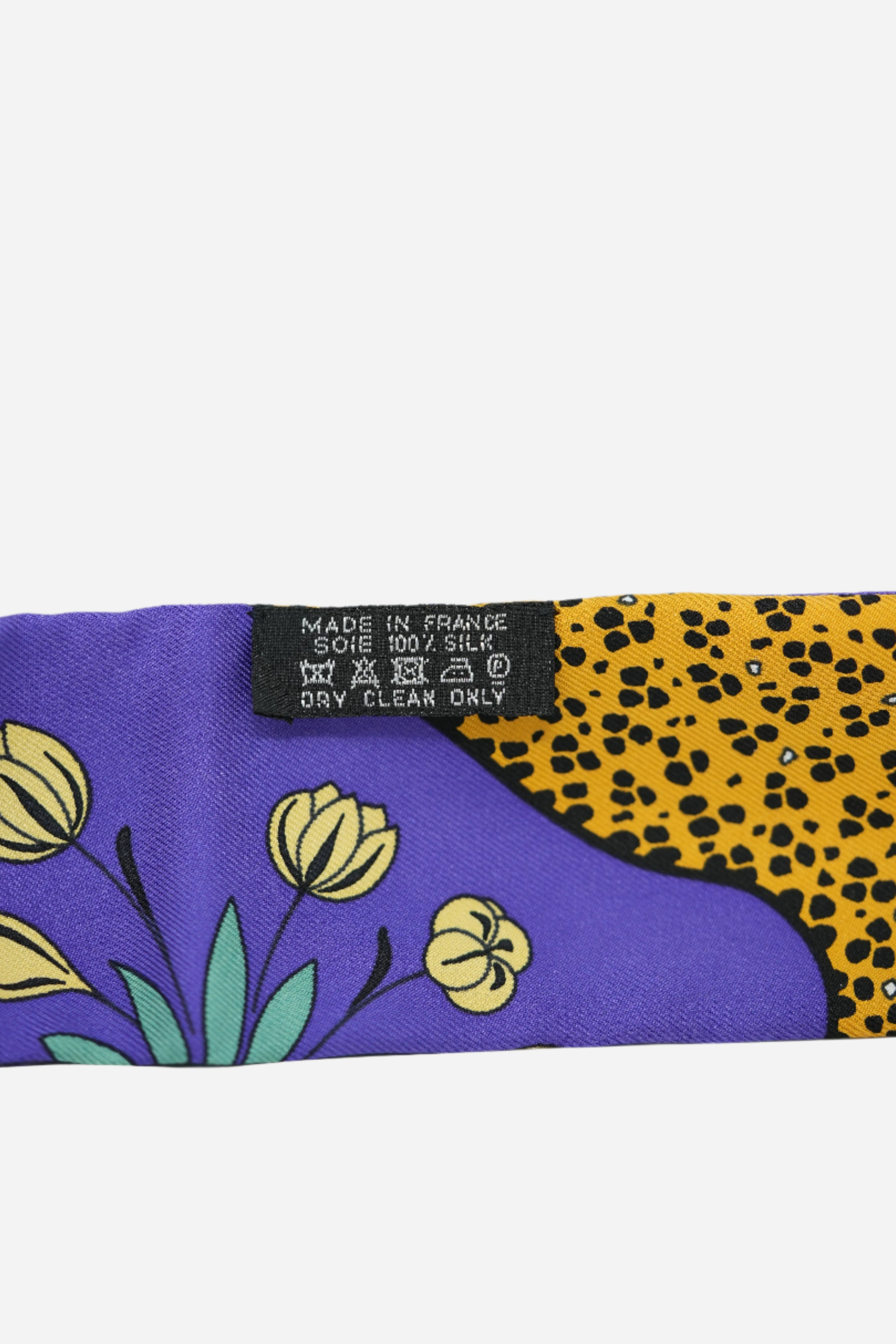 Hermes Purple Leopard Print Twilly W/washing label