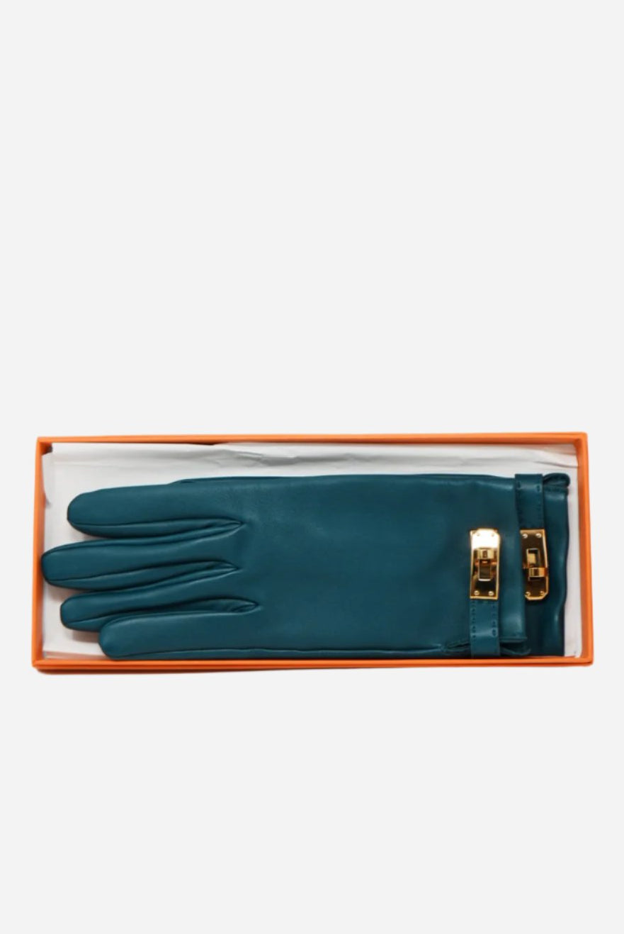 Hermes Leather Soya Gloves Blue