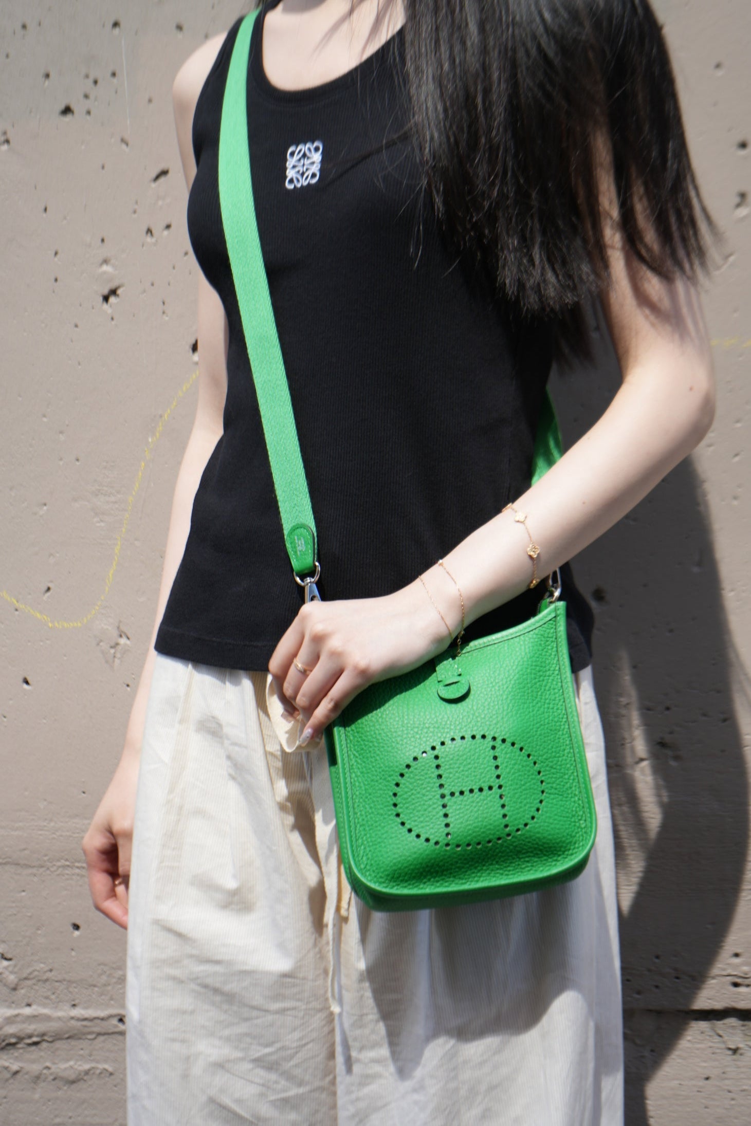 Hermes Green Clemence Leather Mini Evelyne III Crossbody Bag