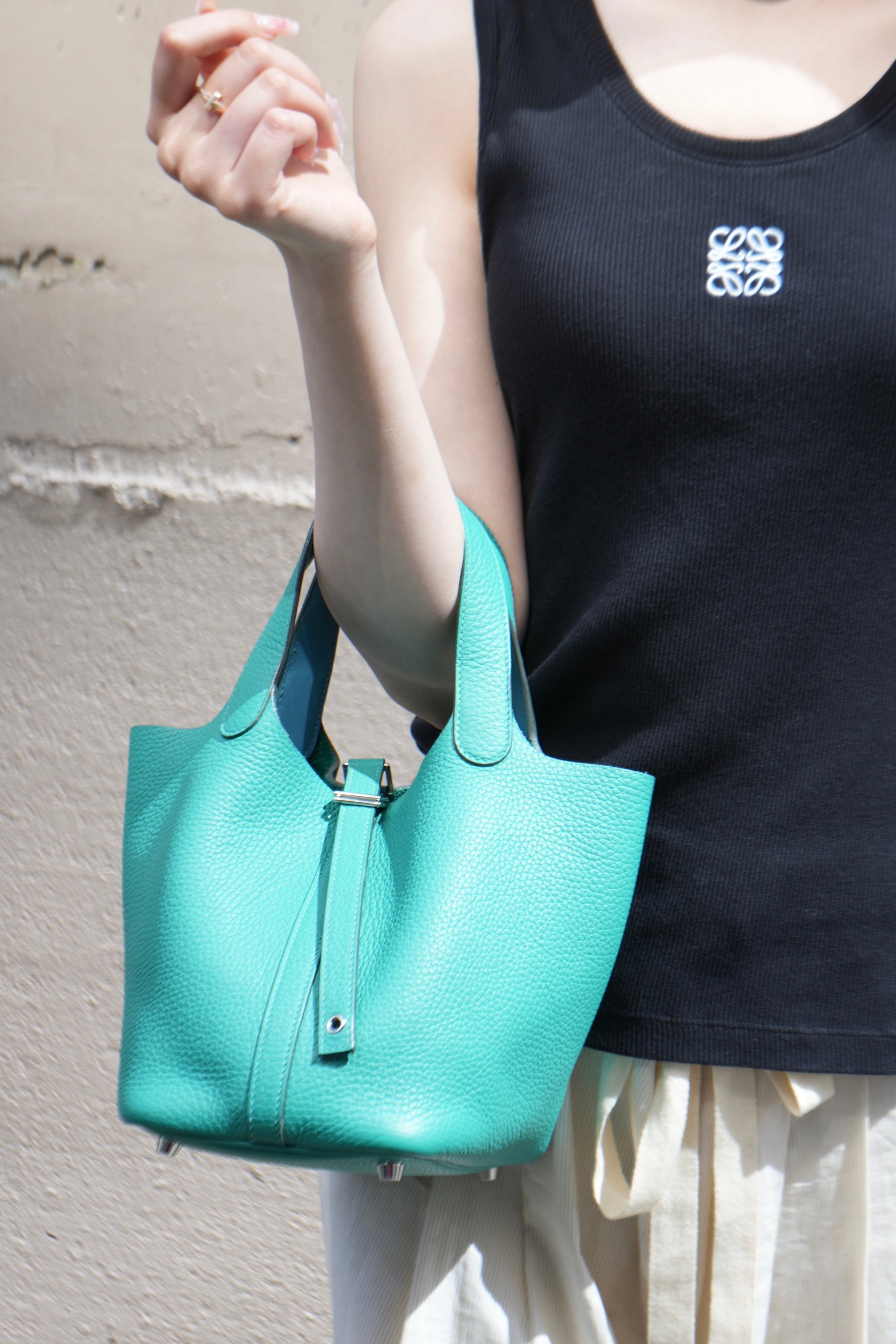 Hermes 2020 Green Clemence Leather Picotin 18 Handbag