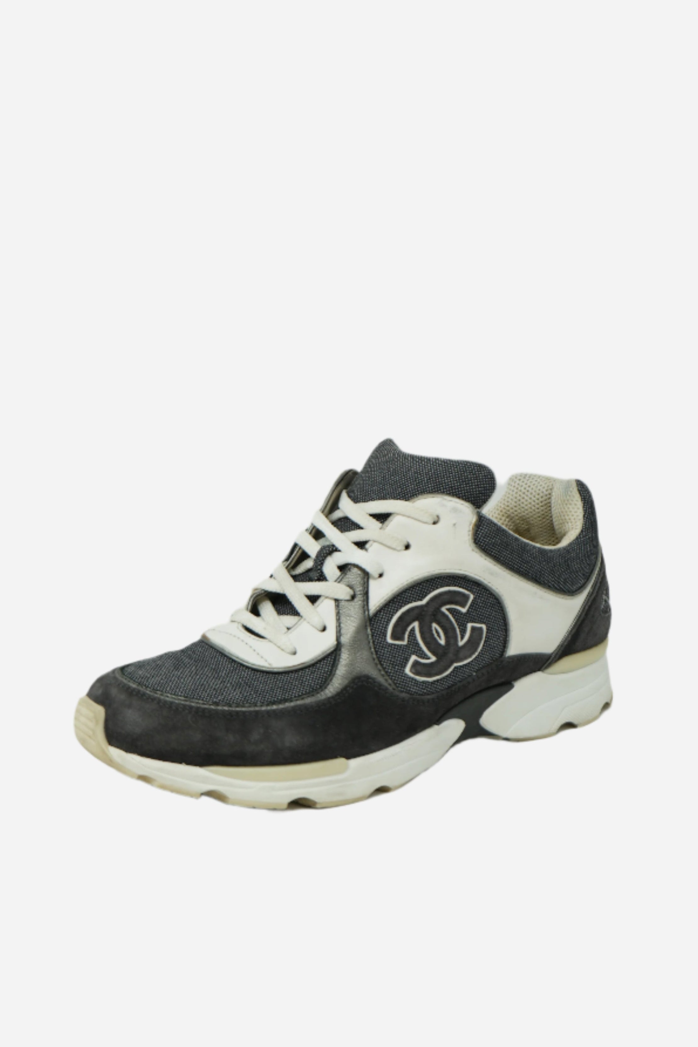 Pre-owned Chanel Mesh Suede CC Logo Sneakers Size 39.5