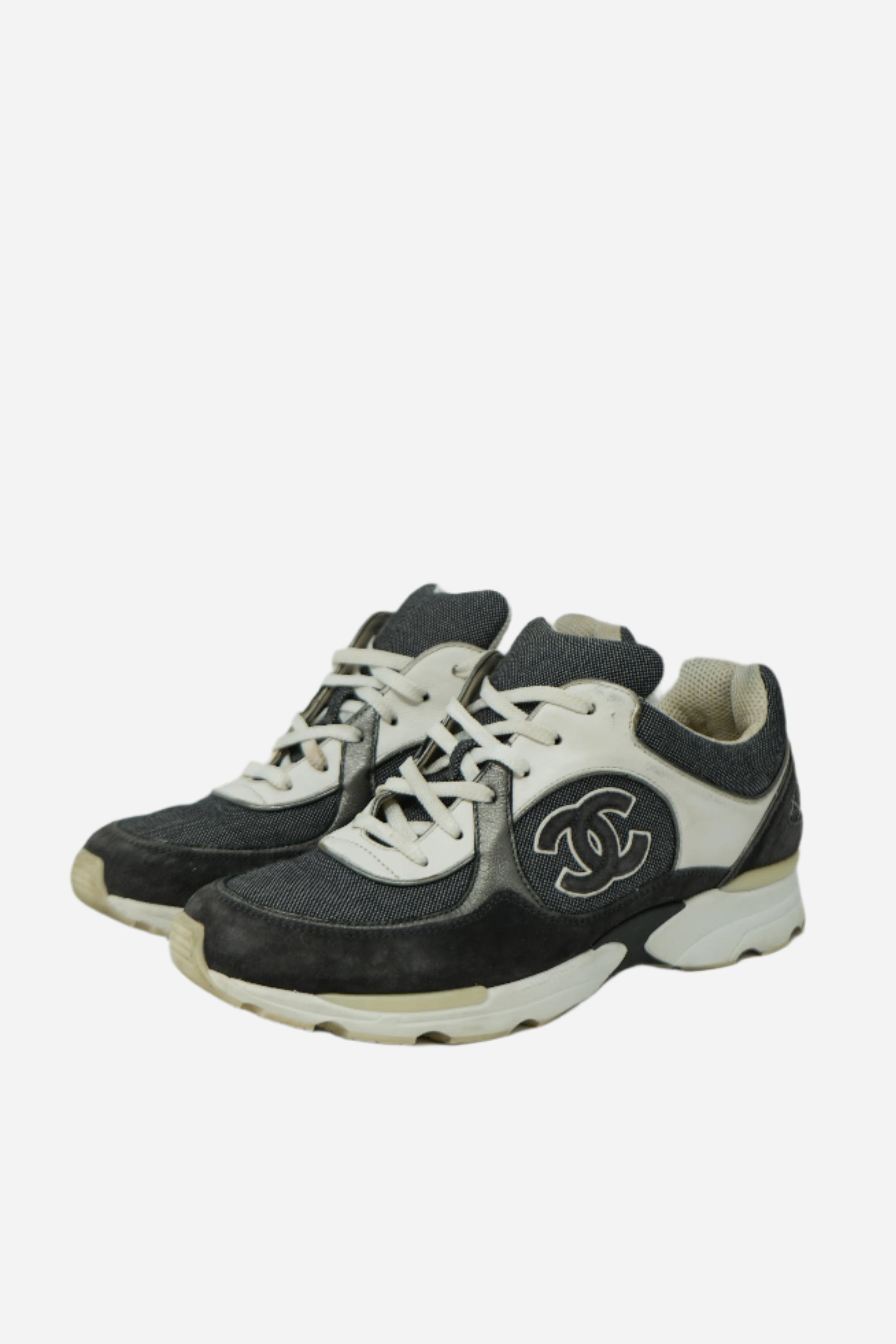 Pre-owned Chanel Mesh Suede CC Logo Sneakers Size 39.5