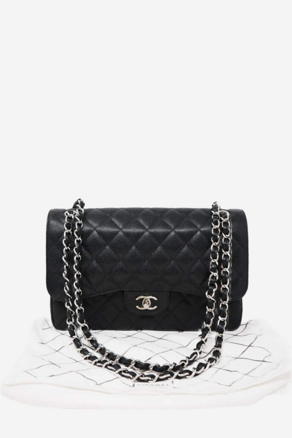 Pre-Owned Chanel Black 2016 Caviar Large Classic Double Flap Bag