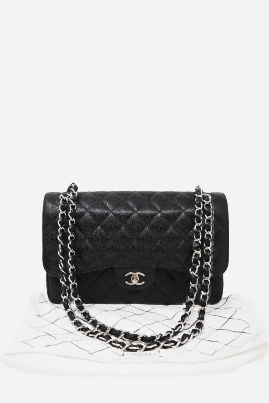 Pre-Owned Chanel Black 2016 Caviar Large Classic Double Flap Bag