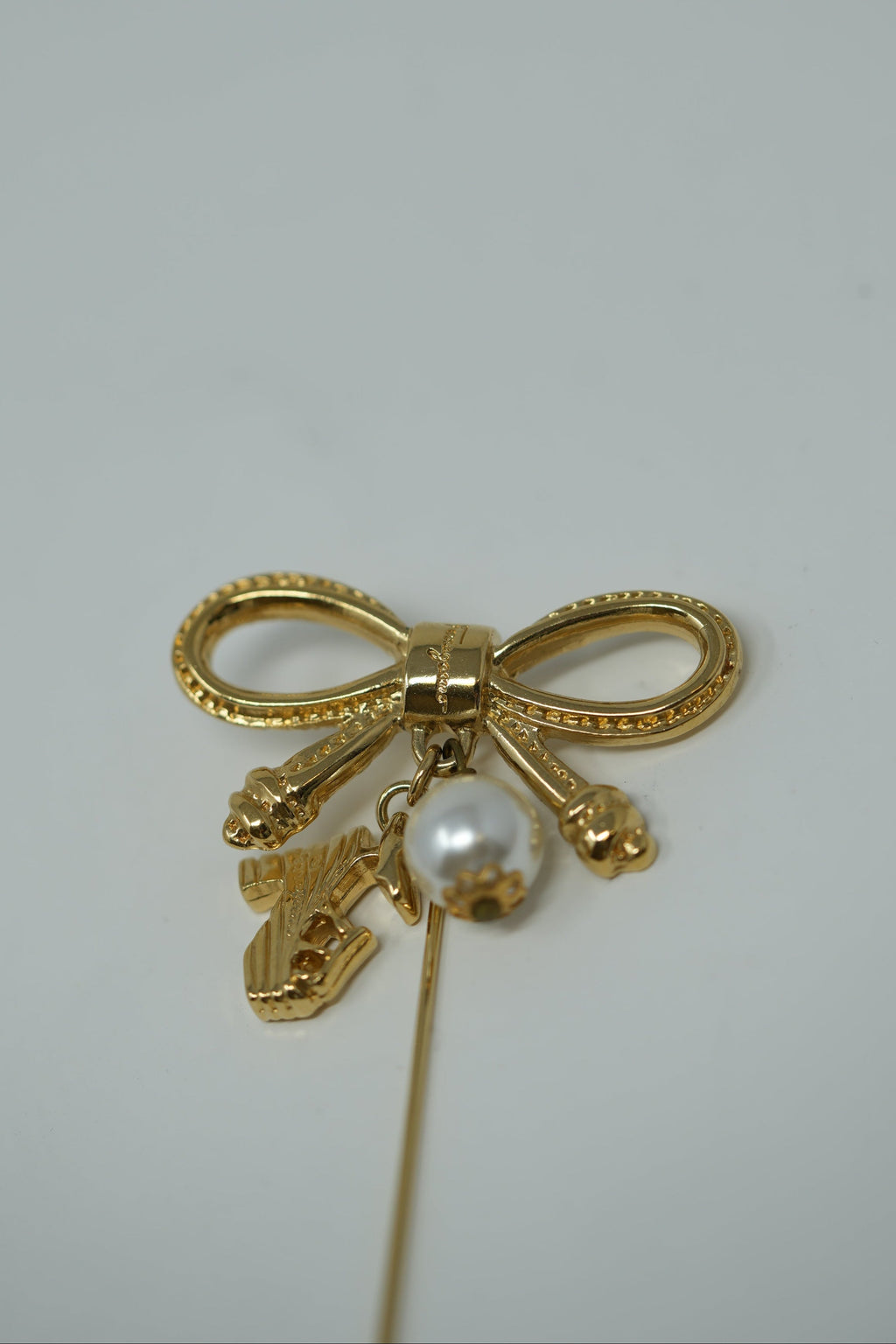 Ferragamo Bowtie Pearl Brooch